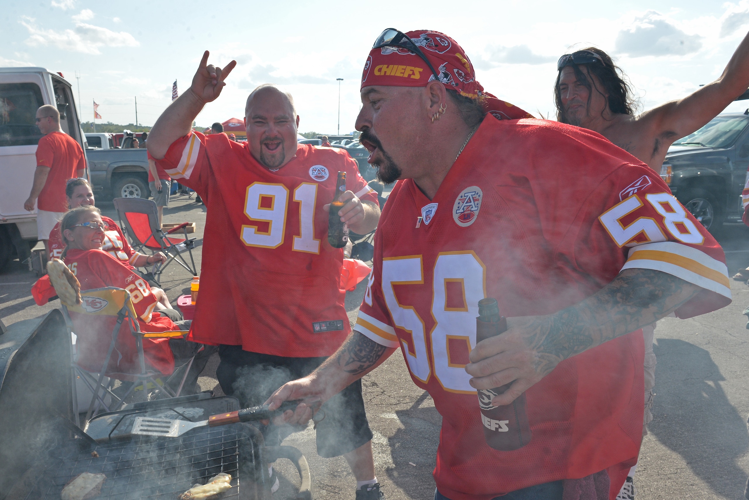 KANSAS CITY, MO - SEPTEMBER 17:  Fans tailgate prior to a game between the Kansas City Chiefs and the Denver Broncos at Arrowhead Stadium on September 17, 2015 in Kansas City, Missouri.  (Photo by Peter G. Aiken/Getty Images)
