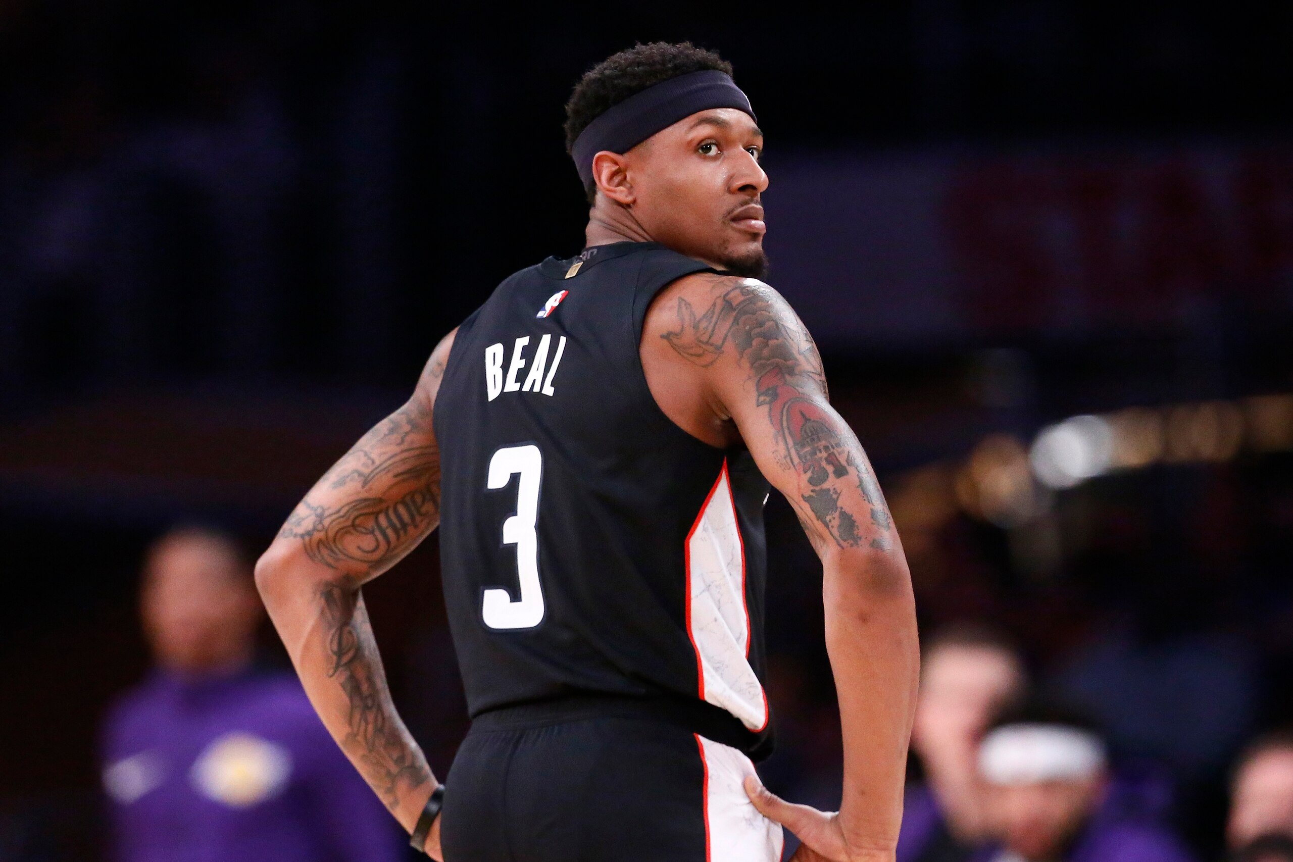 LOS ANGELES, CA - MARCH 26: Bradley Beal #3 of the Washington Wizards looks on during the game against the Los Angeles Lakers on March 26, 2019 at STAPLES Center in Los Angeles, California. NOTE TO USER: User expressly acknowledges and agrees that, by do LOS ANGELES, CA - MARCH 26: Bradley Beal #3 of the Washington Wizards looks on during the game against the Los Angeles Lakers on March 26, 2019 at STAPLES Center in Los Angeles, California. NOTE TO USER: User expressly acknowledges and agrees that, by do