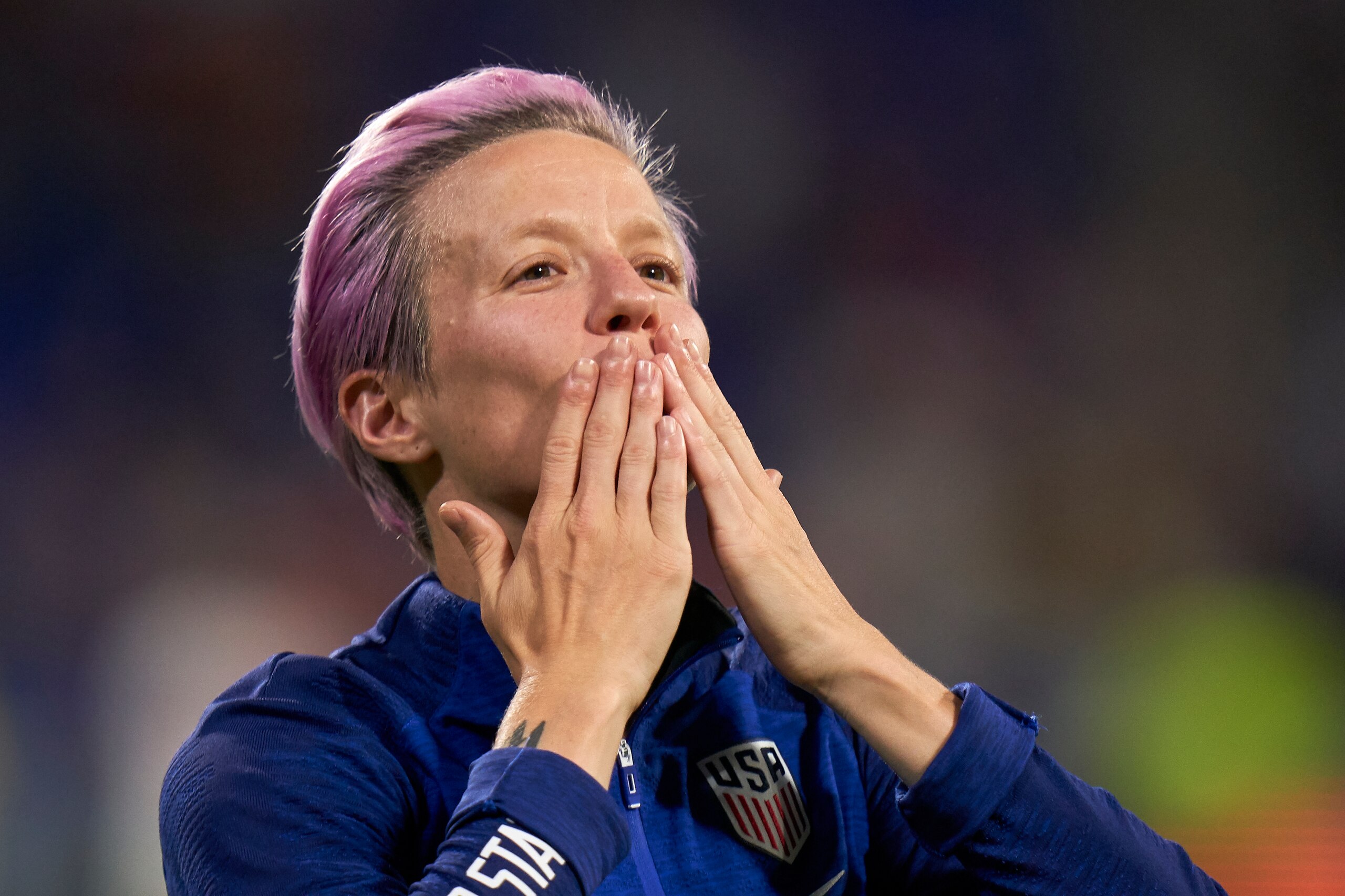 LYON, FRANCE - JULY 02: Megan Rapinoe of USA say thanks to the fans during the 2019 FIFA Women's World Cup France Semi Final match between England and USA at Stade de Lyon on July 02, 2019 in Lyon, France. (Photo by Quality Sport Images/Getty Images)