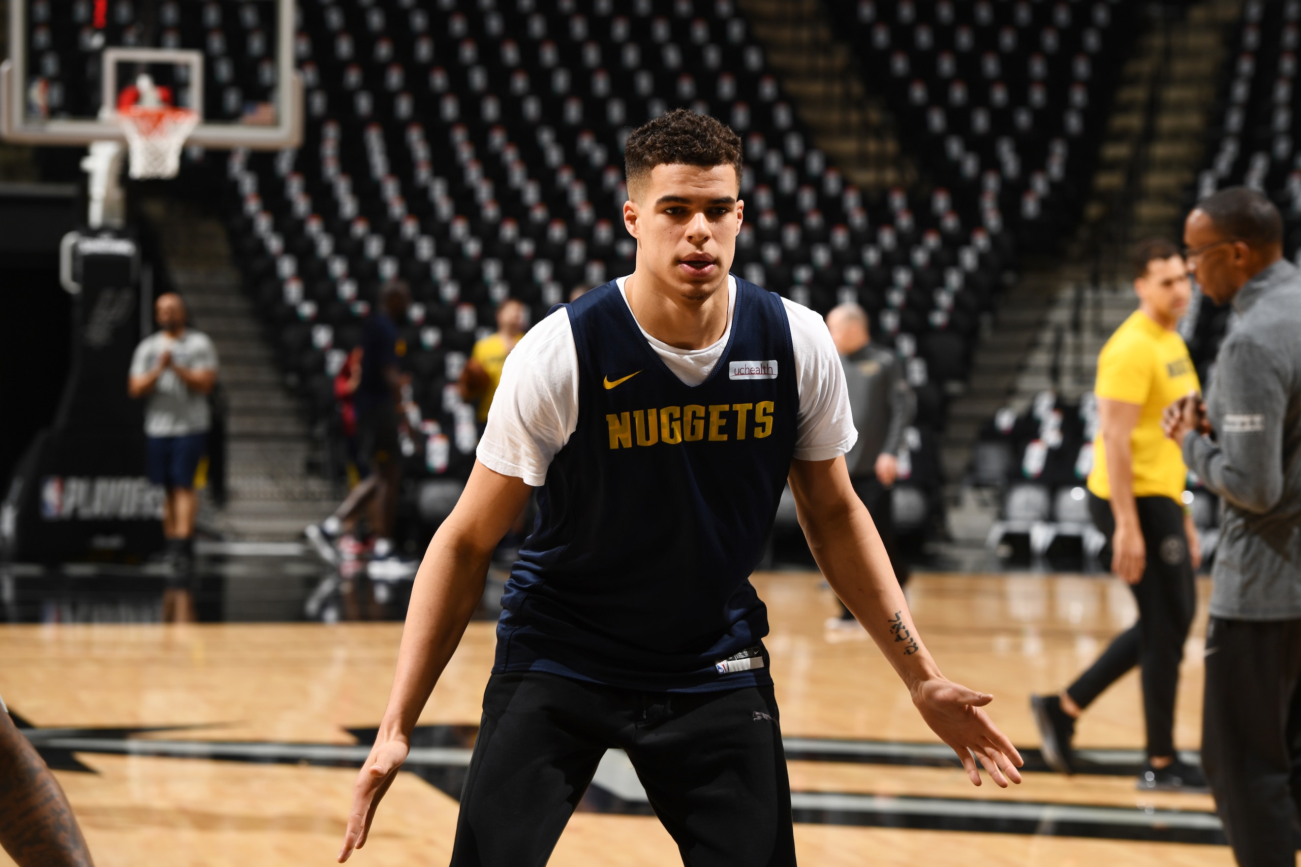 SAN ANTONIO, TX - APRIL 18: Michael Porter Jr. #1 of the Denver Nuggets warms up during the team shootaround on April 18, 2019 at the AT&T Center in San Antonio, Texas. NOTE TO USER: User expressly acknowledges and agrees that, by downloading and or using SAN ANTONIO, TX - APRIL 18: Michael Porter Jr. #1 of the Denver Nuggets warms up during the team shootaround on April 18, 2019 at the AT&T Center in San Antonio, Texas. NOTE TO USER: User expressly acknowledges and agrees that, by downloading and or using