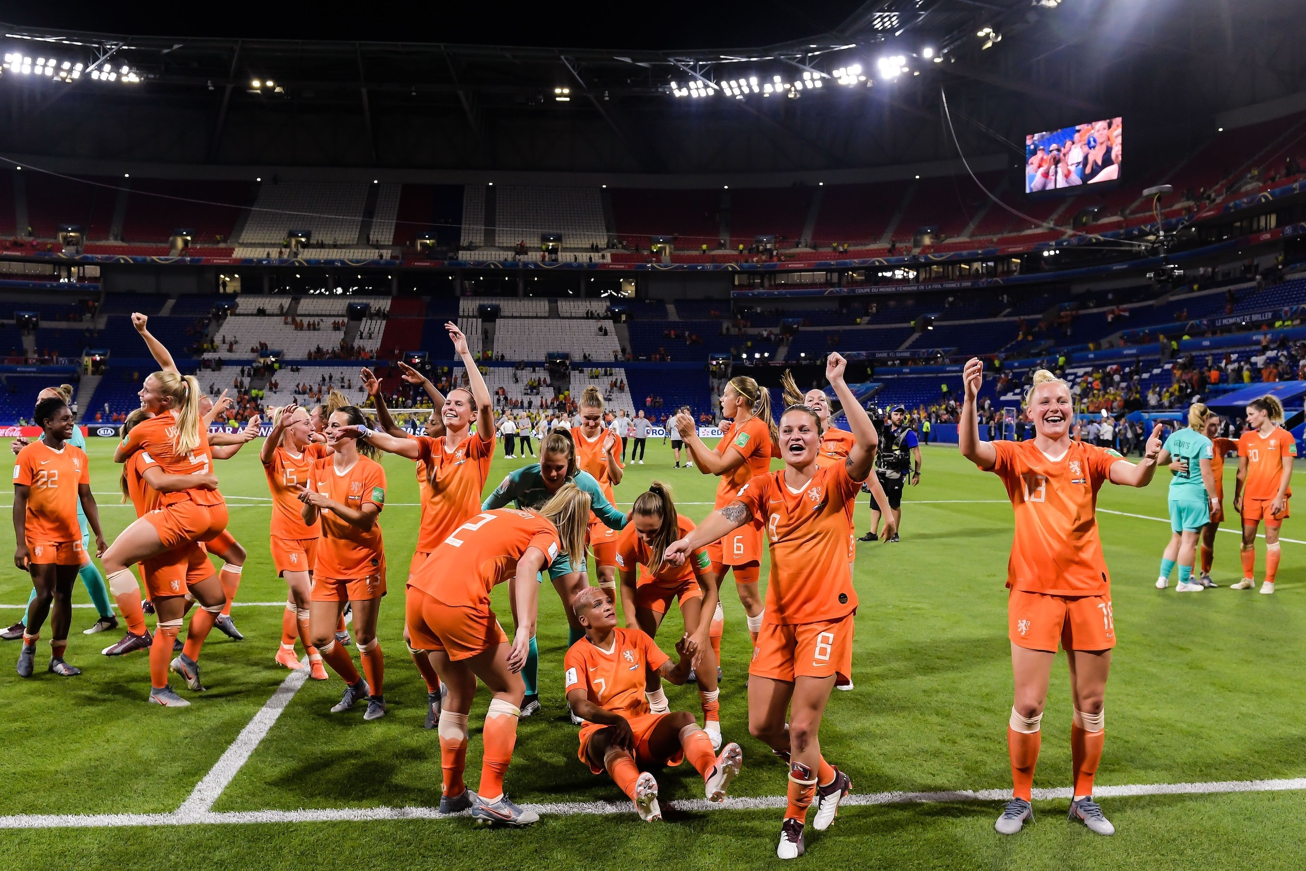 goalkeeper Sari van Veenendaal of Netherlands women, Desiree van Lunteren of Netherlands women, Stefanie van der Gragt of Netherlands women, Merel van Dongen of Netherlands women, Kika van Es of Netherlands women, Anouk Dekker of Netherlands women, Shanic