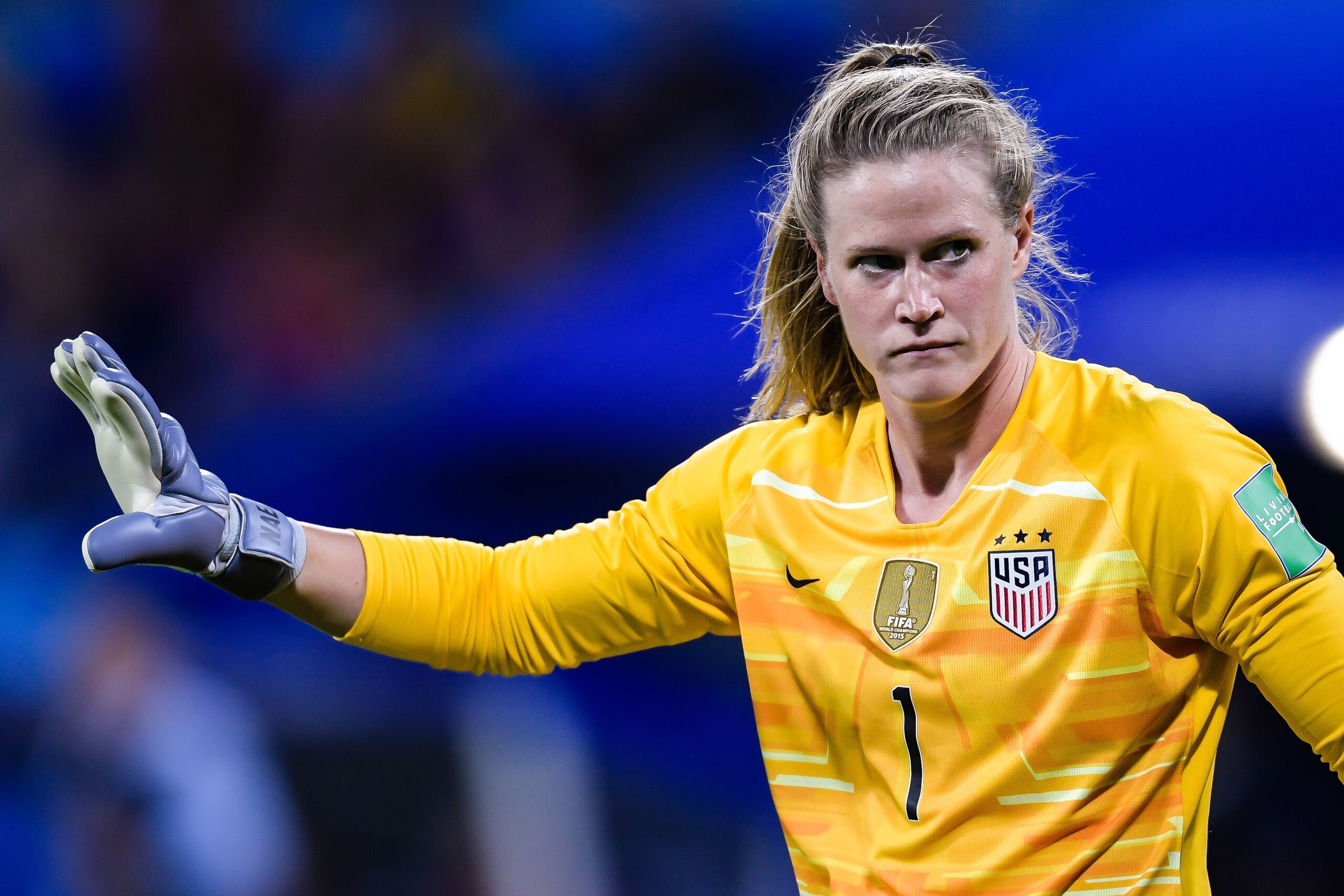 goalkeeper Alyssa Naeher of USA women during the FIFA Women's World Cup France 2019 semi final match between England and United States of America at Stade de Lyon on July 02, 2019 in Lyon, France(Photo by VI Images via Getty Images) goalkeeper Alyssa Naeher of USA women during the FIFA Women's World Cup France 2019 semi final match between England and United States of America at Stade de Lyon on July 02, 2019 in Lyon, France(Photo by VI Images via Getty Images)