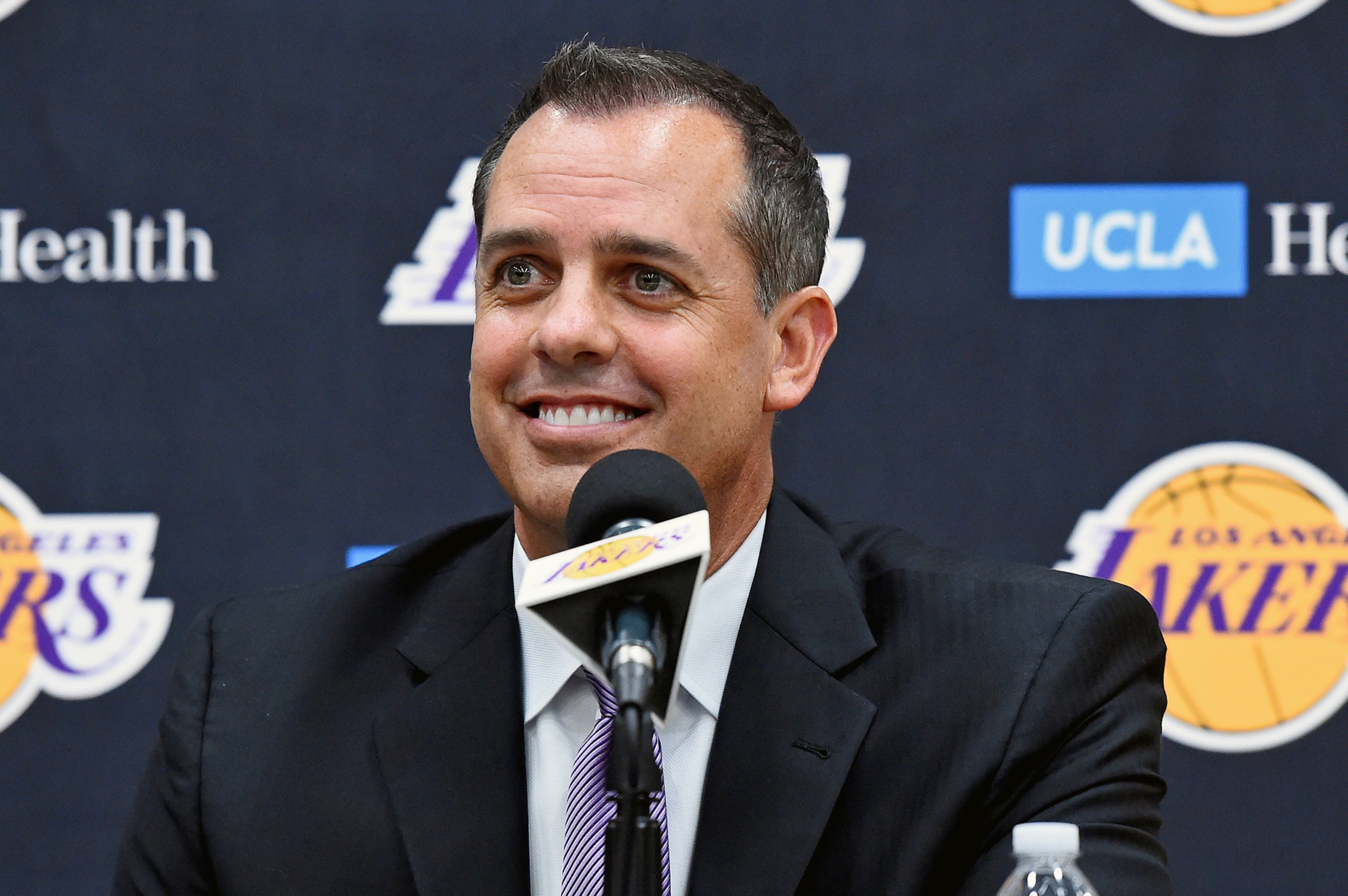 EL SEGUNDO, CA - MAY 20:  Los Angeles Lakers hold a press conference to announce Frank Vogel as their new head coach on May 20, 2019 at the UCLA Health Training Center in El Segundo, California. NOTE TO USER: User expressly acknowledges and agrees that, b