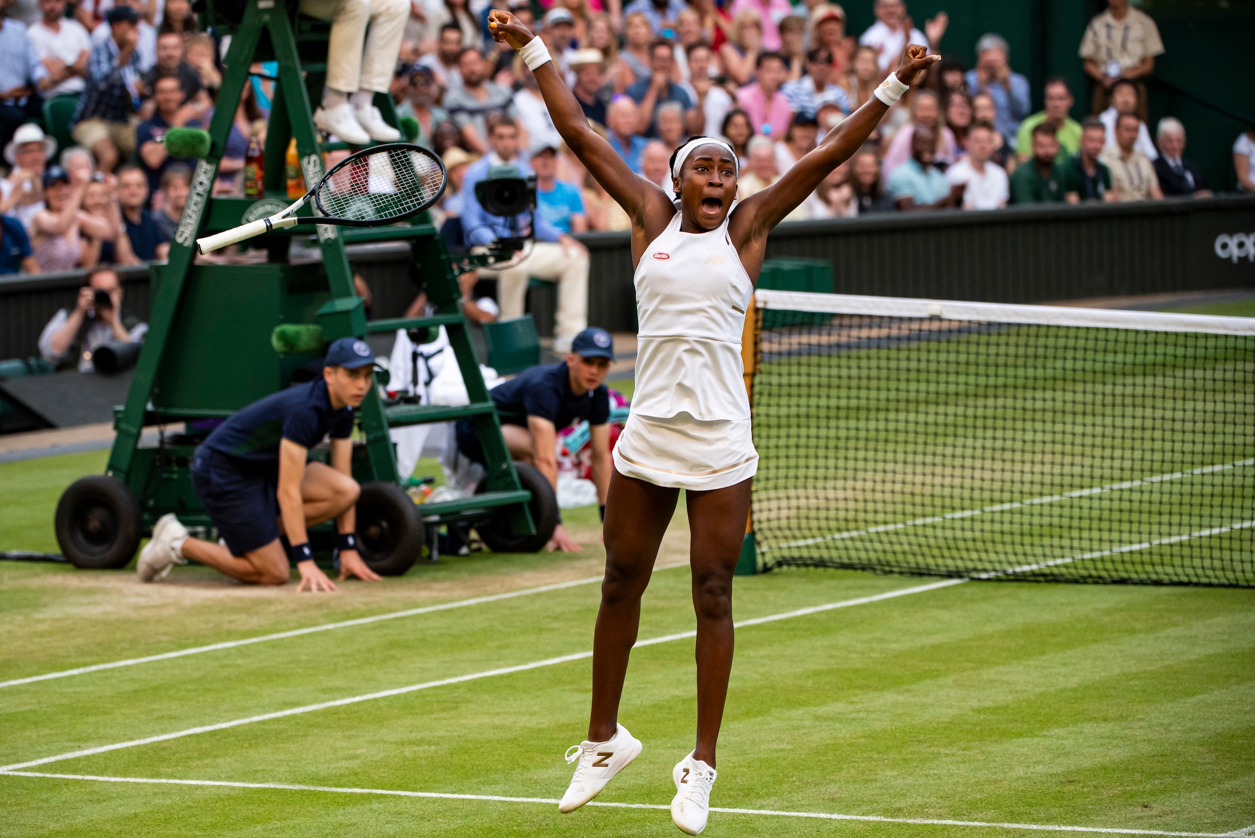 LONDON, ENGLAND - JULY 05: Cori Gauff of the United States celebrates her victory over Polona Hercog of Slovinia during Day 5 of The Championships - Wimbledon 2019 at All England Lawn Tennis and Croquet Club on July 05, 2019 in London, England. (Photo by 