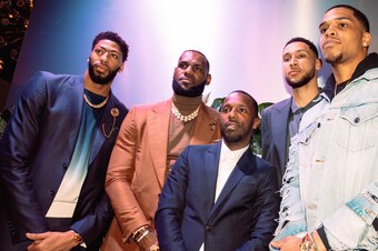 CHARLOTTE, NC - FEBRUARY 16: (L-R) Anthony Davis, LeBron James, Rich Paul, Ben Simmons and Miles Bridges attend the Klutch 2019 All Star Weekend Dinner Presented by Remy Martin and hosted by Klutch Sports Group at 5Church on February 16, 2019 in Charlotte