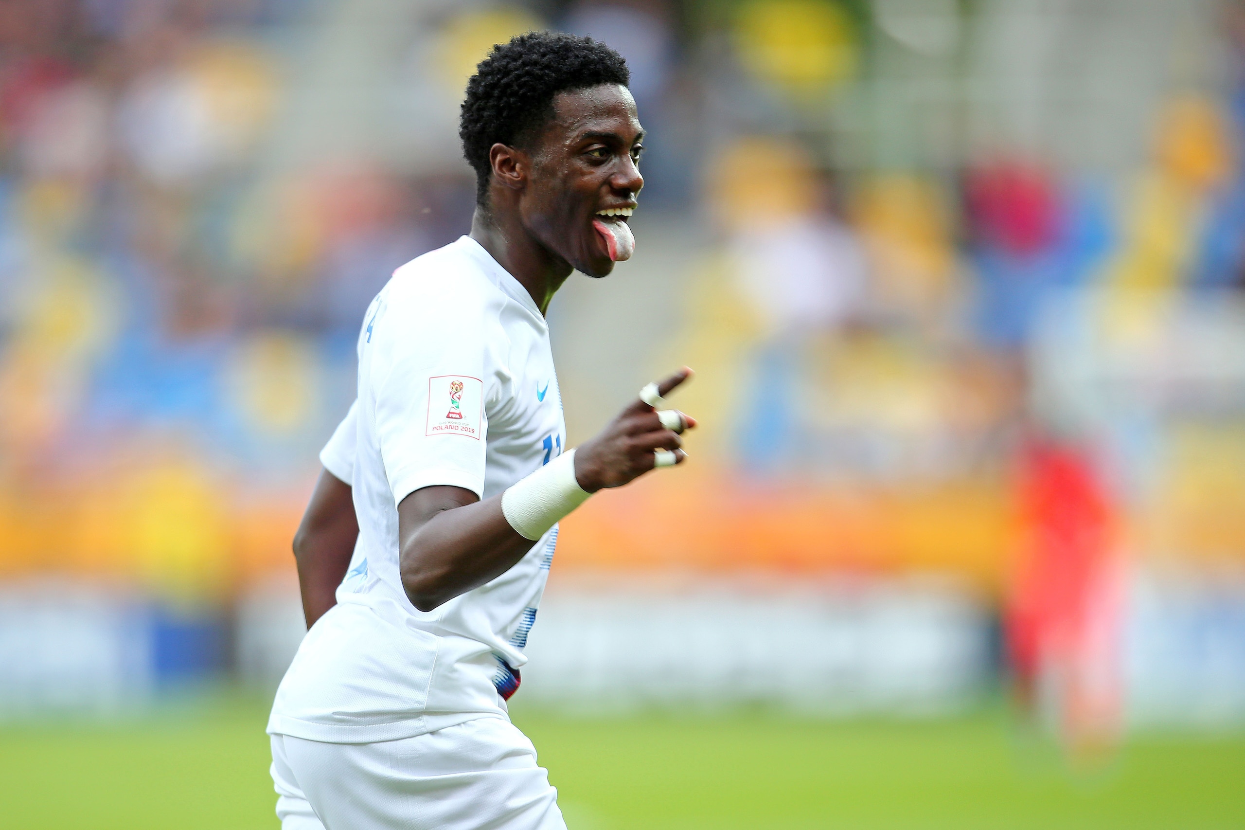GDYNIA, POLAND - JUNE 8: Tim Weah of USA celebrates scoring a goal during the FIFA U-20 World Cup Quarter Final match between United States and Ecuador on June 8, 2019 in Gdynia, Poland. (Photo by Piotr Matusewicz/PressFocus/MB Media/Getty Images)