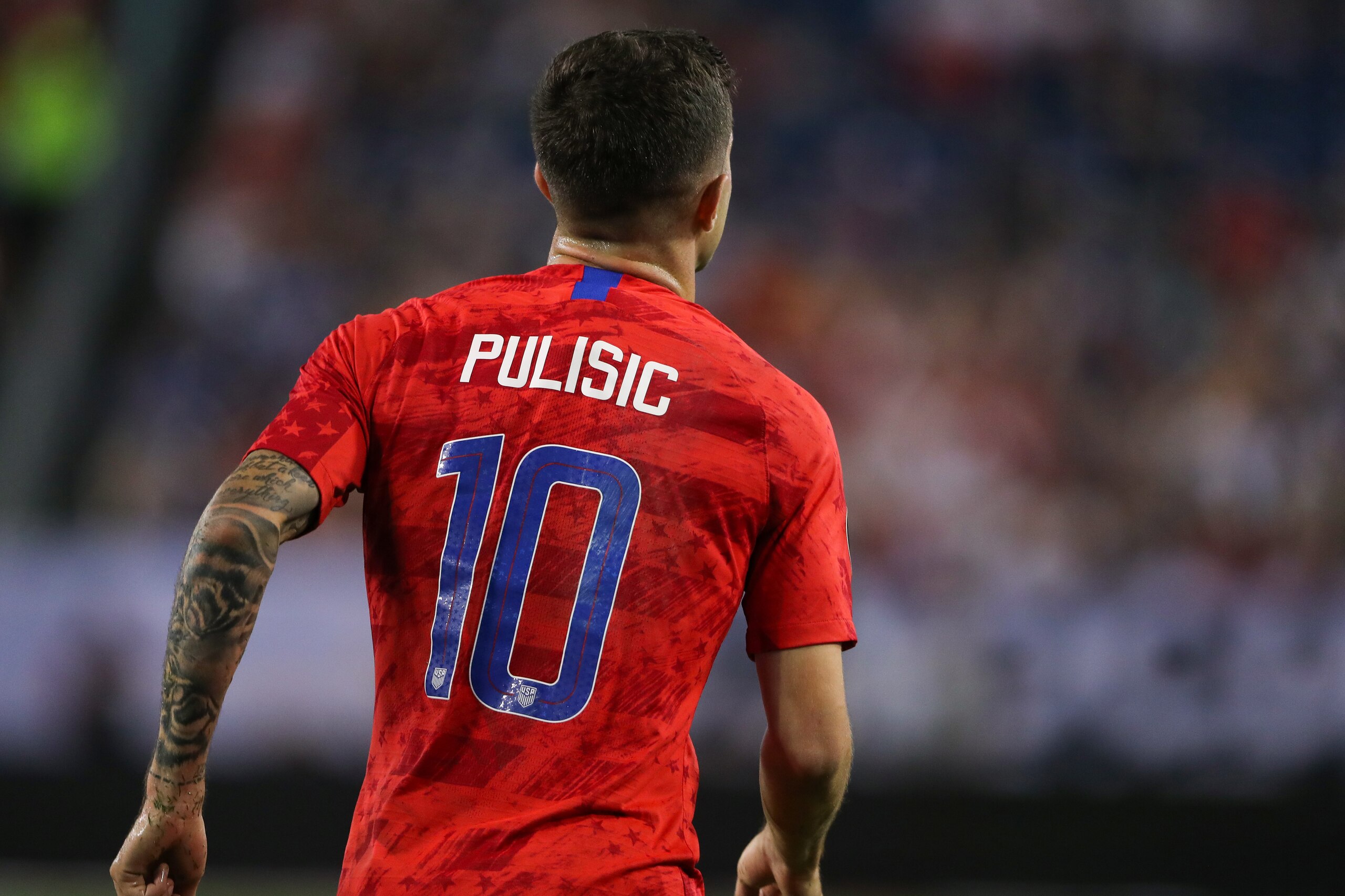 NASHVILLE, TN - JULY 03: Christian Pulisic of USA during the 2019 CONCACAF Gold Cup Semi Final between Jamaica and United States of America at Nissan Stadium on July 3, 2019 in Nashville, Tennessee. (Photo by Matthew Ashton - AMA/Getty Images)
