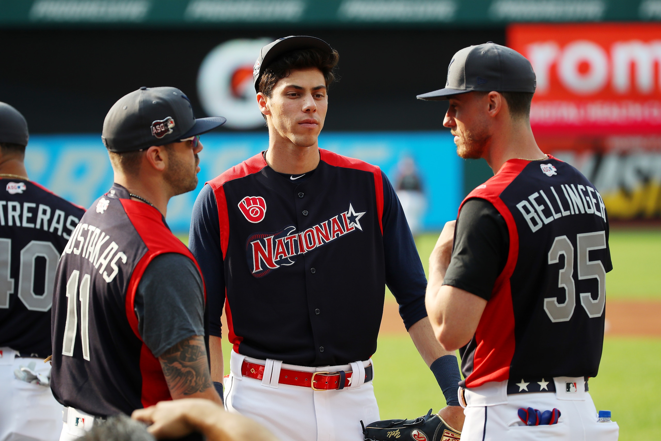 CLEVELAND, OHIO - JULY 08: Christian Yelich of the Milwaukee Brewers and the National League looks on during Gatorade All-Star Workout Day at Progressive Field on July 08, 2019 in Cleveland, Ohio. (Photo by Gregory Shamus/Getty Images) CLEVELAND, OHIO - JULY 08: Christian Yelich of the Milwaukee Brewers and the National League looks on during Gatorade All-Star Workout Day at Progressive Field on July 08, 2019 in Cleveland, Ohio. (Photo by Gregory Shamus/Getty Images)