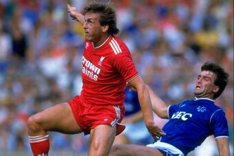 1986:  Kenny Dalglish (left) of Liverpool and Kevin Ratcliffe of Everton in action during the Charity Shield match at Wembley Stadium in London. The match ended in a 1-1 draw. \ Mandatory Credit: Allsport UK /Allsport