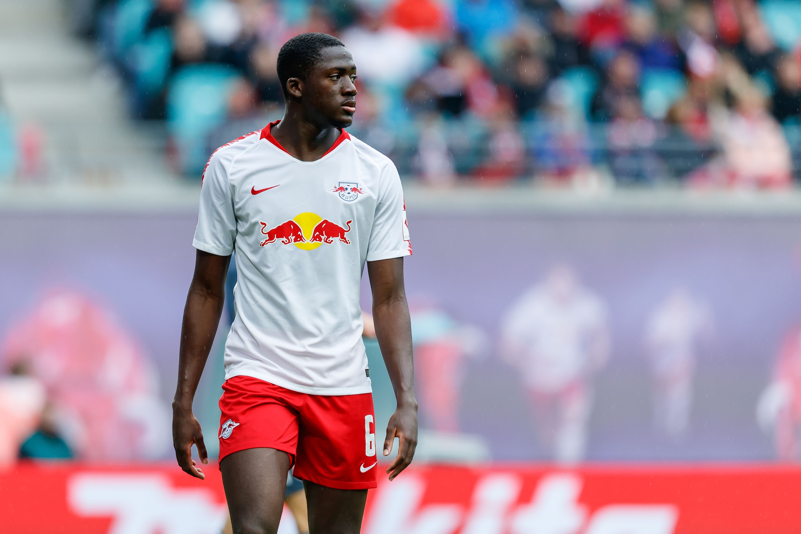 LEIPZIG, GERMANY - MAY 11: Ibrahima Konate of RB Leipzig looks on during the Bundesliga match between RB Leipzig and Bayern Muenchen at Red Bull Arena on May 11, 2019 in Leipzig, Germany. (Photo by TF-Images/TF-Images via Getty Images)