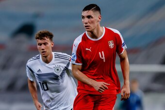 TRIESTE, ITALY - JUNE 20: Nikola Milenkovic of Serbia looks on during the 2019 UEFA U-21 Group B match between Germany and Serbia at Stadio Nereo Rocco on June 20, 2019 in Trieste, Italy. (Photo by TF-Images/Getty Images)