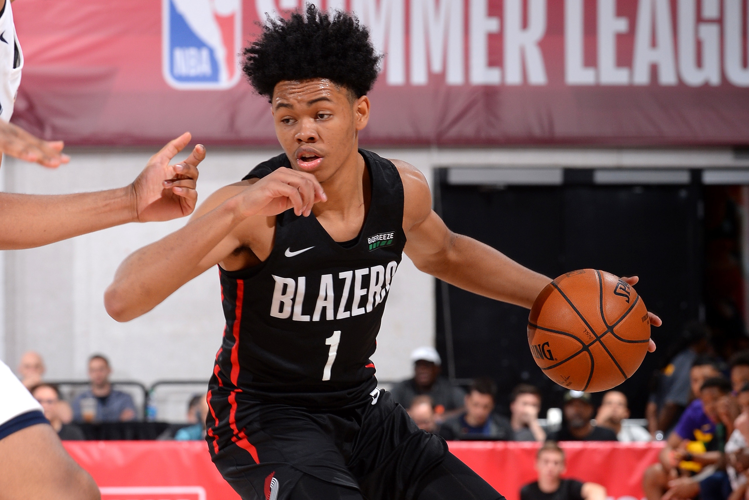 LAS VEGAS, NV - JULY 9: Anfernee Simons #1 of the Portland Trail Blazers handles the ball against the Utah Jazz on July 9, 2019 at the Cox Pavilion in Las Vegas, Nevada. NOTE TO USER: User expressly acknowledges and agrees that, by downloading and/or usin LAS VEGAS, NV - JULY 9: Anfernee Simons #1 of the Portland Trail Blazers handles the ball against the Utah Jazz on July 9, 2019 at the Cox Pavilion in Las Vegas, Nevada. NOTE TO USER: User expressly acknowledges and agrees that, by downloading and/or usin