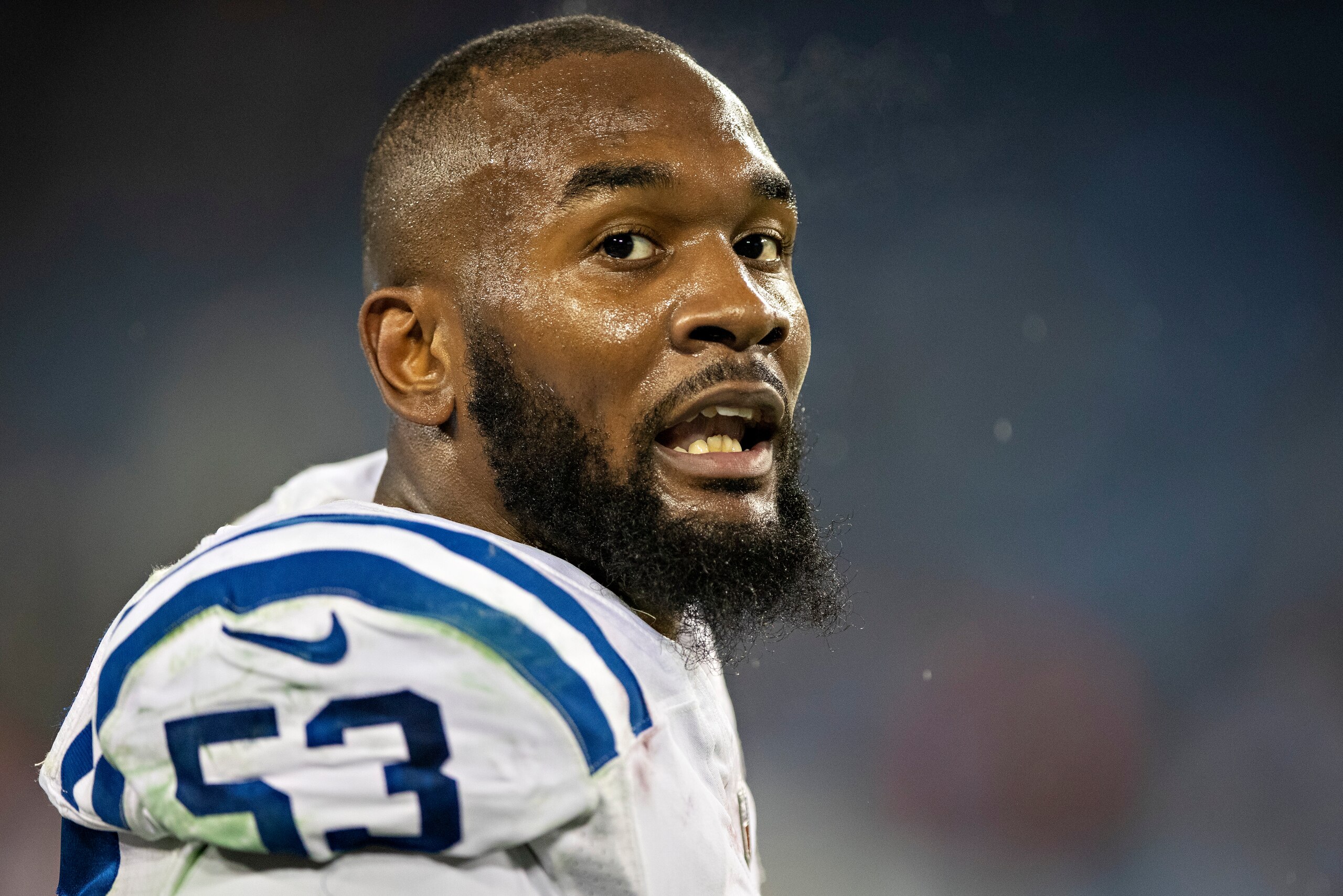NASHVILLE, TN - DECEMBER 30:  Darius Leonard #53 of the Indianapolis Colts on the field after a game against the Tennessee Titans at Nissan Stadium on December 30, 2018 in Nashville, Tennessee.  The Colts defeated the Titans 33-17.   (Photo by Wesley Hitt