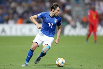 REGGIO NELL'EMILIA, ITALY - JUNE 22: Federico Chiesa of Italy U21  during the  EURO U21 match between Belgium  v Italy  at the MAPEI Stadium - Città del Tricolore on June 22, 2019 in  Reggio nell'Emilia Italy (Photo by Danilo Di Giovanni/Soccrates/Getty I