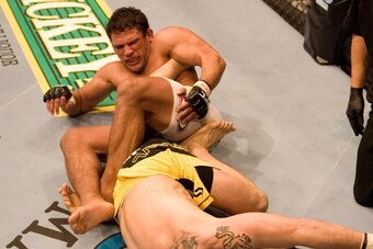 LAS VEGAS - FEBRUARY 3:  Frankie Edgar (black/yellow shorts) def. Tyson Griffin (white shorts) - Unanimous Decision during UFC 67 at Mandalay Bay Events Center on February 3, 2007 in Las Vegas, Nevada. (Photo by Josh Hedges/Zuffa LLC via Getty Images)
