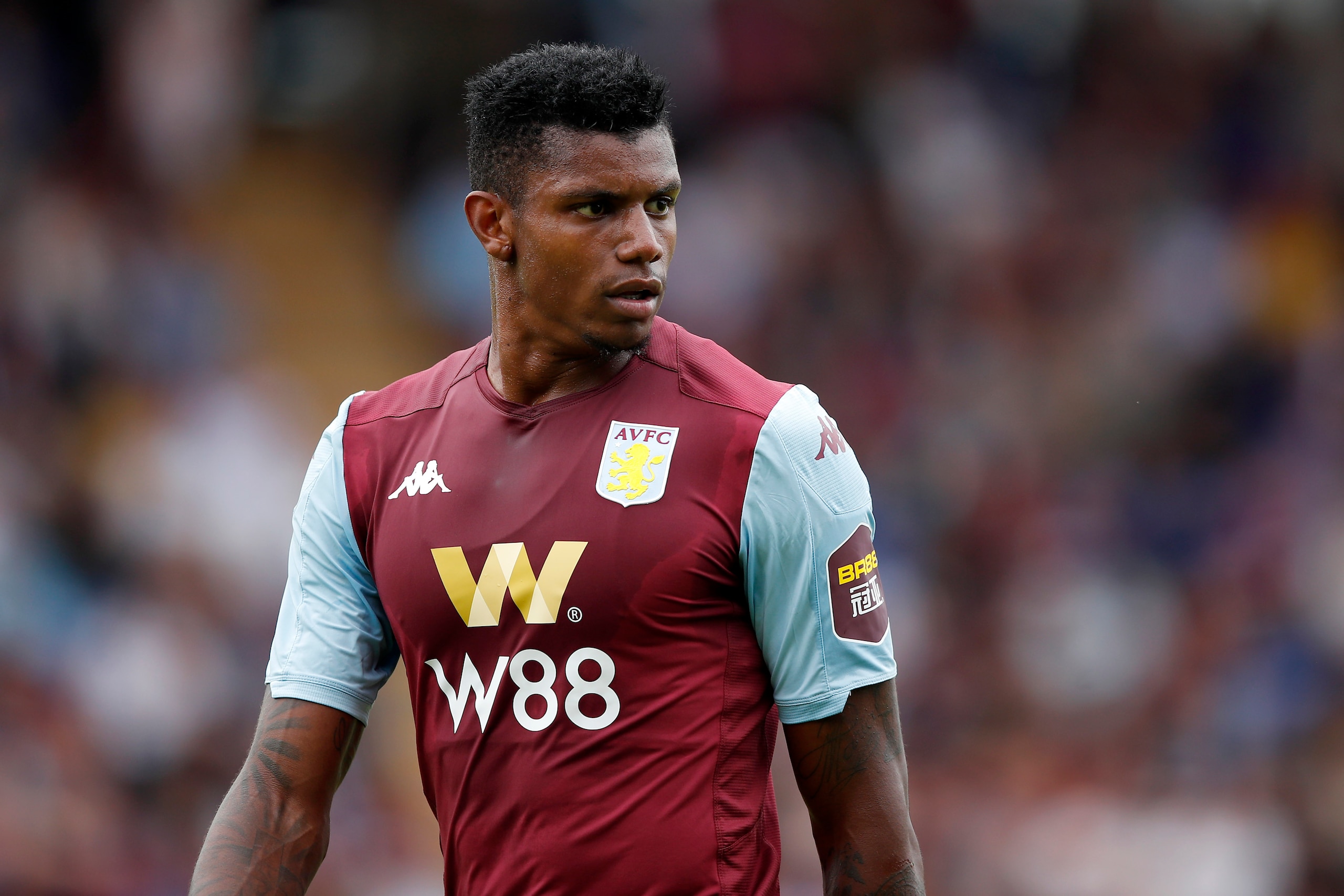 SHREWSBURY, ENGLAND - JULY 21: Wesley Moraes of Aston Villa looks on during the Pre-Season Friendly match between Shrewsbury Town and Aston Villa at Montgomery Waters Meadow on July 21, 2019 in Shrewsbury, England. (Photo by Malcolm Couzens/Getty Images)