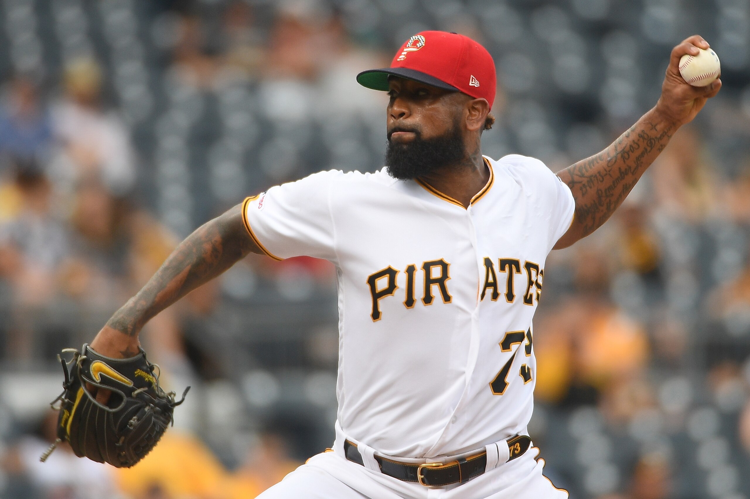 PITTSBURGH, PA - JULY 07: Felipe Vazquez #73 of the Pittsburgh Pirates delivers a pitch in the ninth inning during the game against the Milwaukee Brewers at PNC Park on July 7, 2019 in Pittsburgh, Pennsylvania. (Photo by Justin Berl/Getty Images)