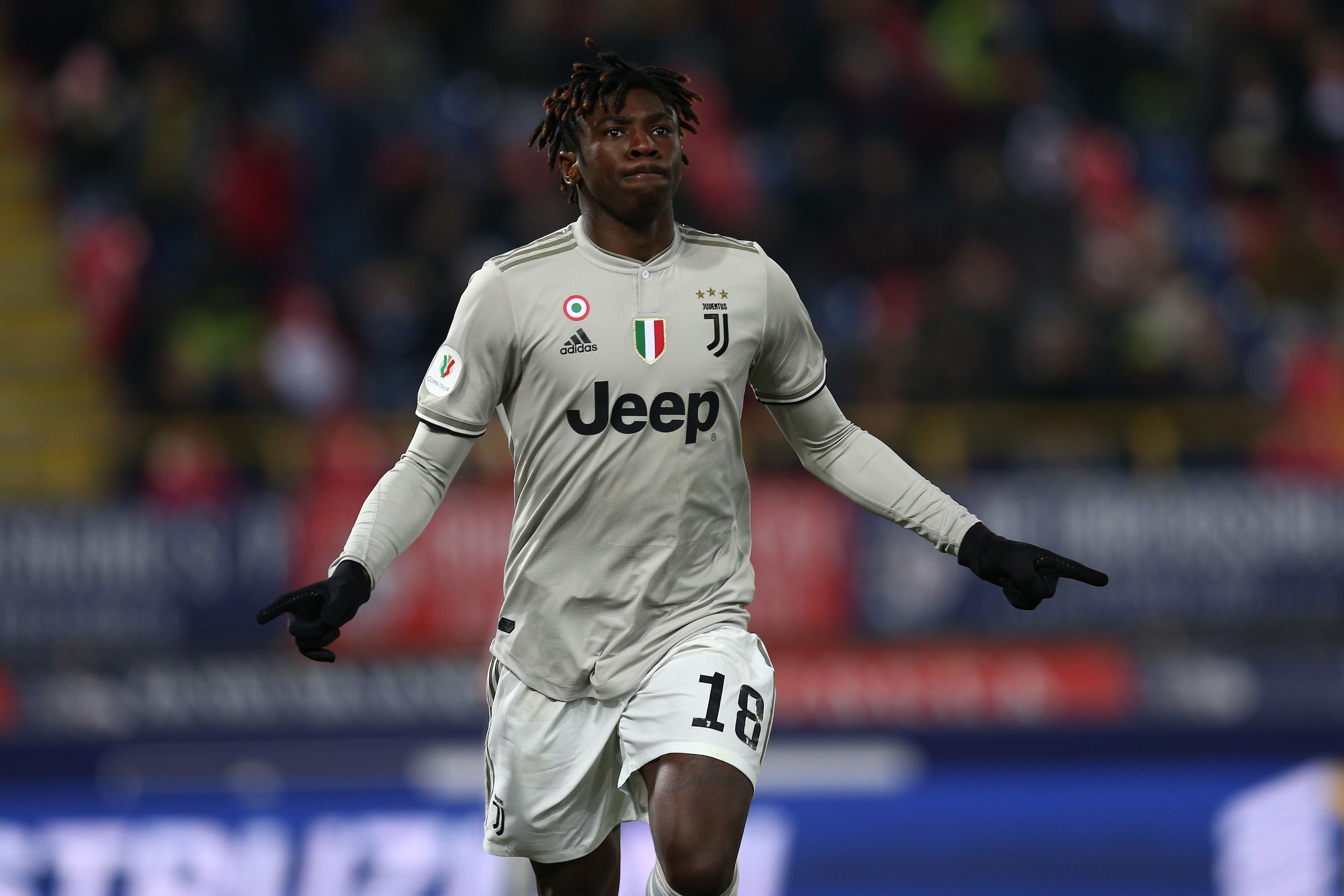 BOLOGNA, ITALY - JANUARY 12: Moise Kean of Juventus FC during the Italian Coppa Italia  match between Bologna v Juventus at the Stadio Renato Dall'Ara on January 12, 2019 in Bologna Italy (Photo by Danilo Di Giovanni/Soccrates/Getty Images)