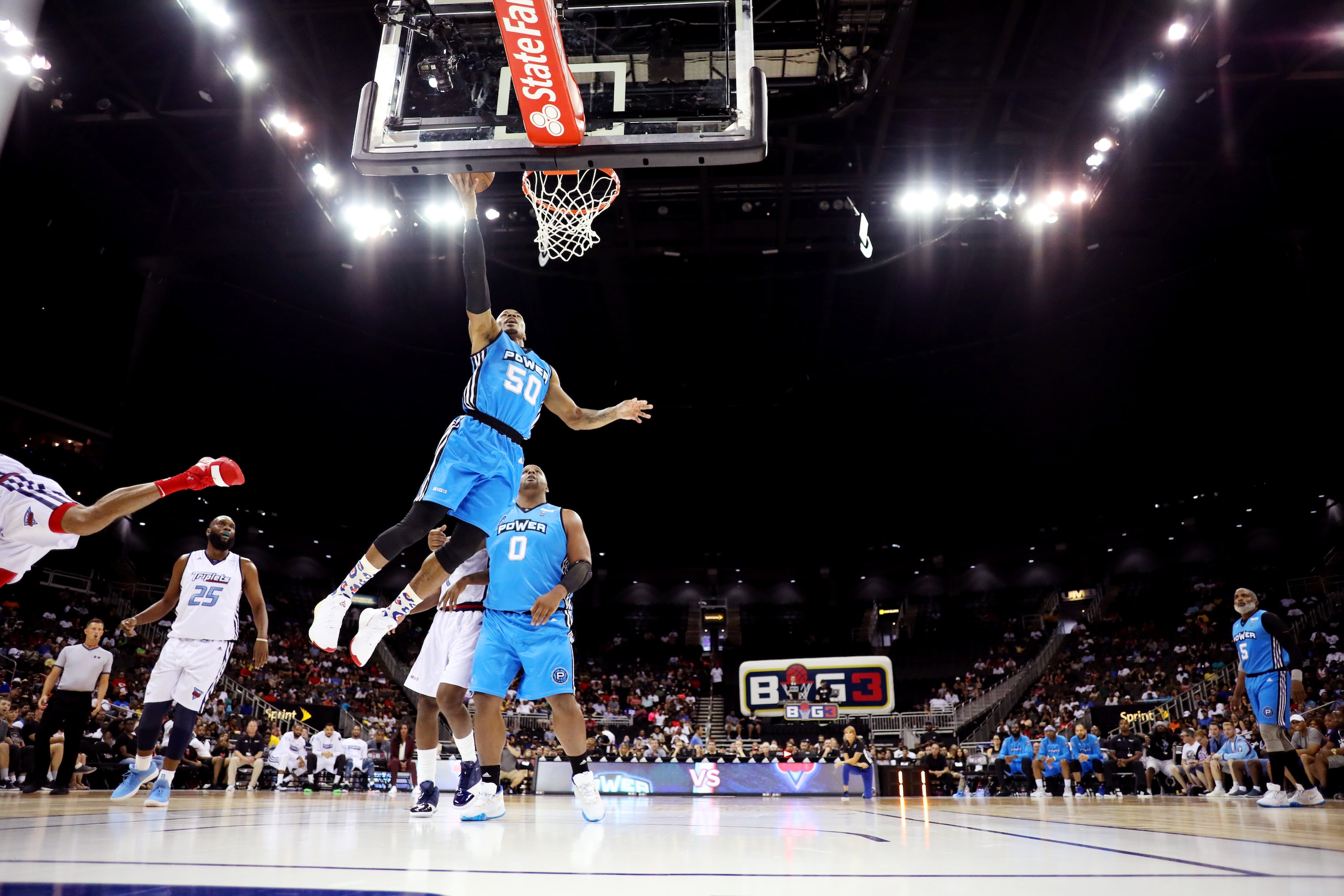 KANSAS CITY, MISSOURI - JULY 20: Corey Maggette #50 of Power goes in for a lay up against Triplets during the BIG 3 Game at Sprint Center on July 20, 2019 in Kansas City, Missouri. (photo by Jamie Squire/BIG3/Getty Images)