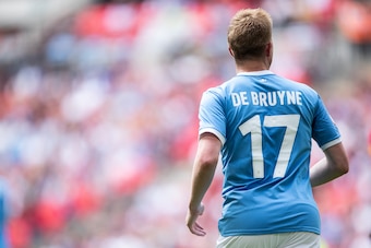 LONDON, ENGLAND - AUGUST 04: Kevin De Bruyne of Manchester City during the FA Community Shield fixture between Liverpool and Manchester City  at Wembley Stadium on August 4, 2019 in London, England. (Photo by Robbie Jay Barratt - AMA/Getty Images)