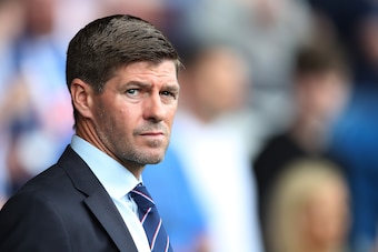 KILMARNOCK, SCOTLAND - AUGUST 04: Rangers Manager Steven Gerrard looks on during the Ladbrokes Premier League match between Kilmarnock and Rangers at Rugby Park on August 04, 2019 in Kilmarnock, Scotland. (Photo by Ian MacNicol/Getty Images)