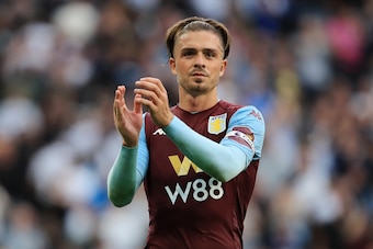 LONDON, ENGLAND - AUGUST 10: Jack Grealish of Aston Villa applauds fans after the Premier League match between Tottenham Hotspur and Aston Villa at Tottenham Hotspur Stadium on August 10, 2019 in London, United Kingdom. (Photo by Marc Atkins/Getty Images)