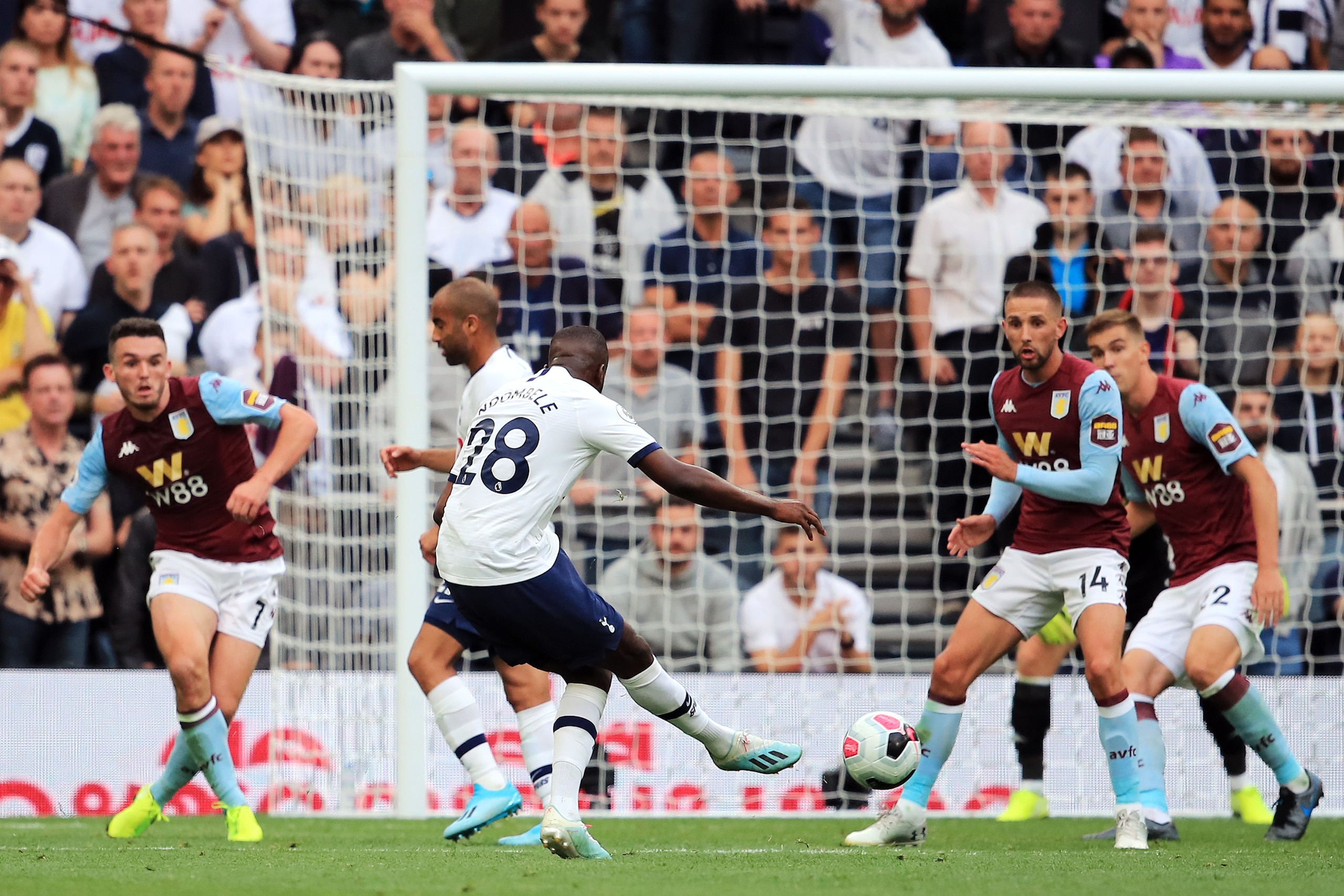 LONDON, ENGLAND - AUGUST 10: Tanguy Ndombele of Tottenham Hotspur scores his team's first goal during the Premier League match between Tottenham Hotspur and Aston Villa at Tottenham Hotspur Stadium on August 10, 2019 in London, United Kingdom. (Photo by M LONDON, ENGLAND - AUGUST 10: Tanguy Ndombele of Tottenham Hotspur scores his team's first goal during the Premier League match between Tottenham Hotspur and Aston Villa at Tottenham Hotspur Stadium on August 10, 2019 in London, United Kingdom. (Photo by M