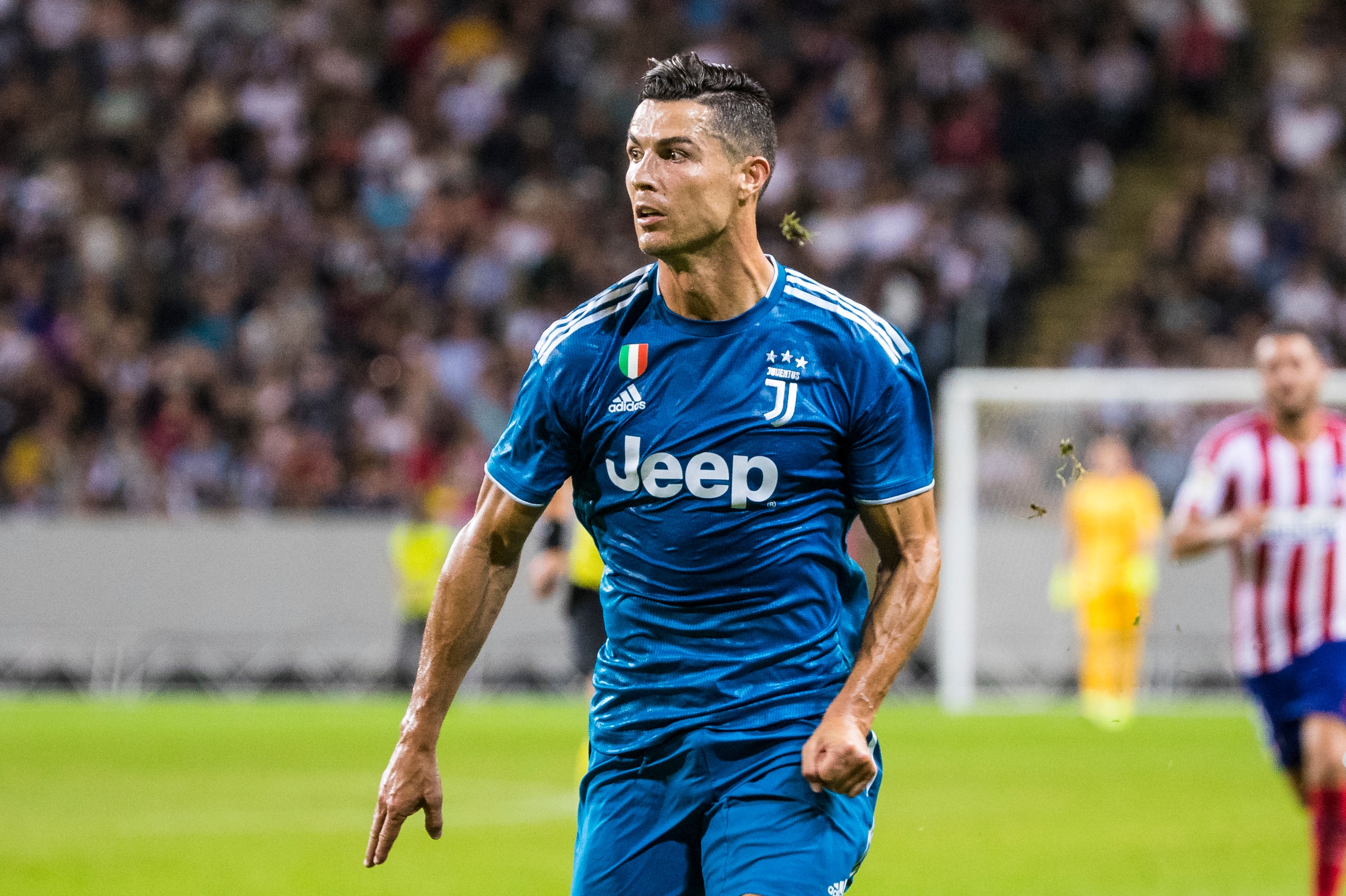 STOCKHOLM, SWEDEN - AUGUST 10: Cristiano Ronaldo of Juventus during a match in the International Champions Cup between Atletico de Madrid and Juventus FC at Friends Arena on August 10, 2019 in Stockholm, Sweden. (Photo by Michael Campanella/Getty Images)
