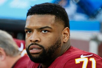 NASHVILLE, TN - DECEMBER 22:  Trent Williams #71 of the Washington Redskins watches from the sideline during a game against the Tennessee Titans at Nissan Stadium on December 22, 2018 in Nashville, Tennessee.  (Photo by Frederick Breedon/Getty Images)
