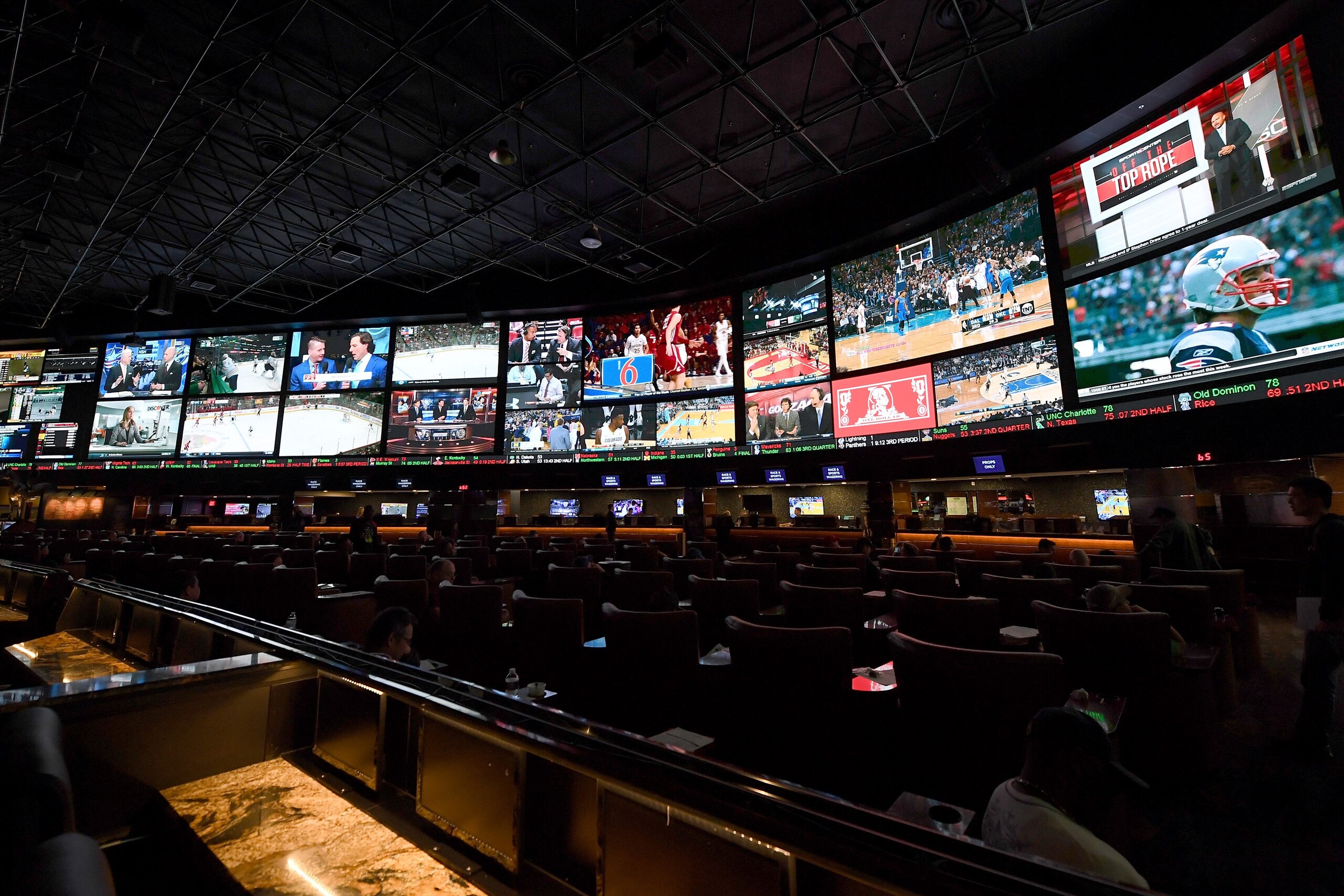 LAS VEGAS, NV - JANUARY 26: A general view shows the Race & Sports SuperBook at the Westgate Las Vegas Resort & Casino before 400 proposition bets for Super Bowl LI between the Atlanta Falcons and the New England Patriots were posted on January 26, 2017 LAS VEGAS, NV - JANUARY 26: A general view shows the Race & Sports SuperBook at the Westgate Las Vegas Resort & Casino before 400 proposition bets for Super Bowl LI between the Atlanta Falcons and the New England Patriots were posted on January 26, 2017