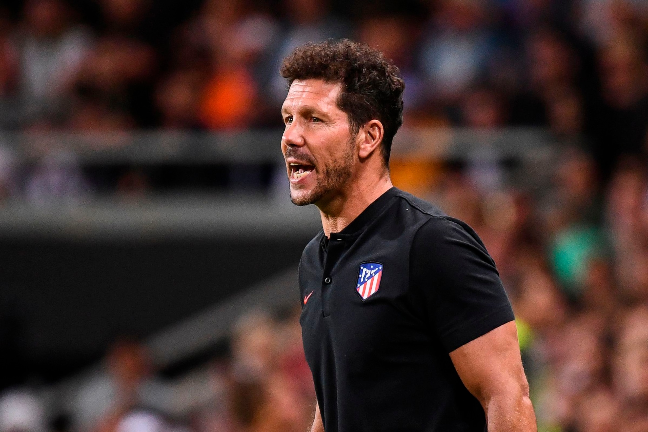 Atletico Madrid's head coach Diego Simeone reacts during the International Champions Cup football match between Atletico Madrid v Juventus on August 10, 2019 in Solna outside Stockholm, Sweden. (Photo by Jonathan NACKSTRAND / AFP)        (Photo credit sho