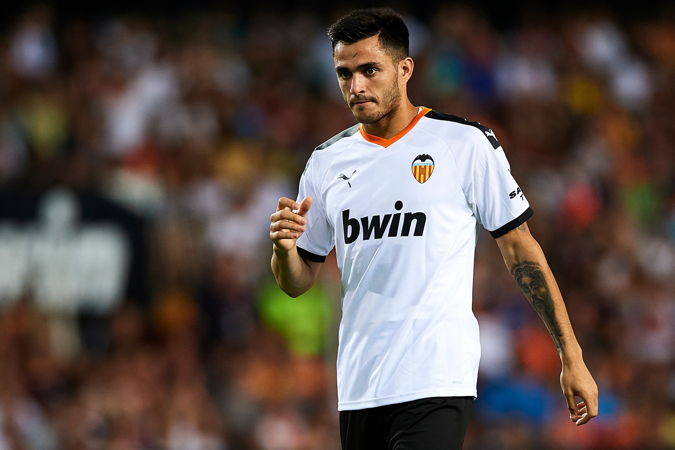 VALENCIA, SPAIN - AUGUST 10: Maxi Gomez of Valencia CF looks on during a Pre-Season Friendly match between Valencia CF and FC Internazionale at Estadio Mestalla on August 10, 2019 in Valencia, Spain. (Photo by Quality Sport Images/Getty Images)