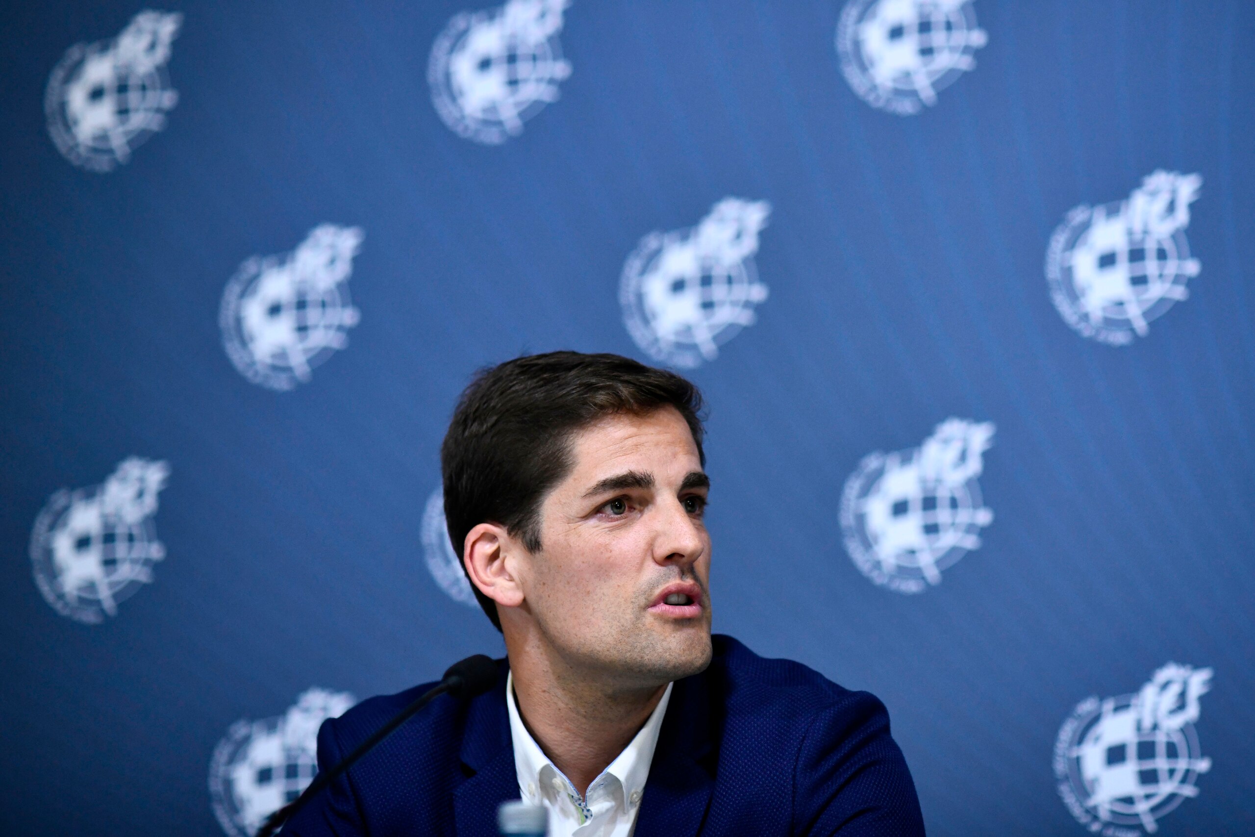 Spain´s newly appointed coach Robert Moreno gives a press conference on July 19, 2019 at Las Rozas football sports city near Madrid. - Luis Enrique stepped down as Spain coach and is replaced by assistant Robert Moreno. (Photo by OSCAR DEL POZO / AFP)    