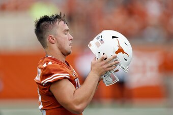 AUSTIN, TX - SEPTEMBER 08:  Sam Ehlinger #11 of the Texas Longhorns warms up before the game against the Tulsa Golden Hurricane at Darrell K Royal-Texas Memorial Stadium on September 8, 2018 in Austin, Texas.  (Photo by Tim Warner/Getty Images)