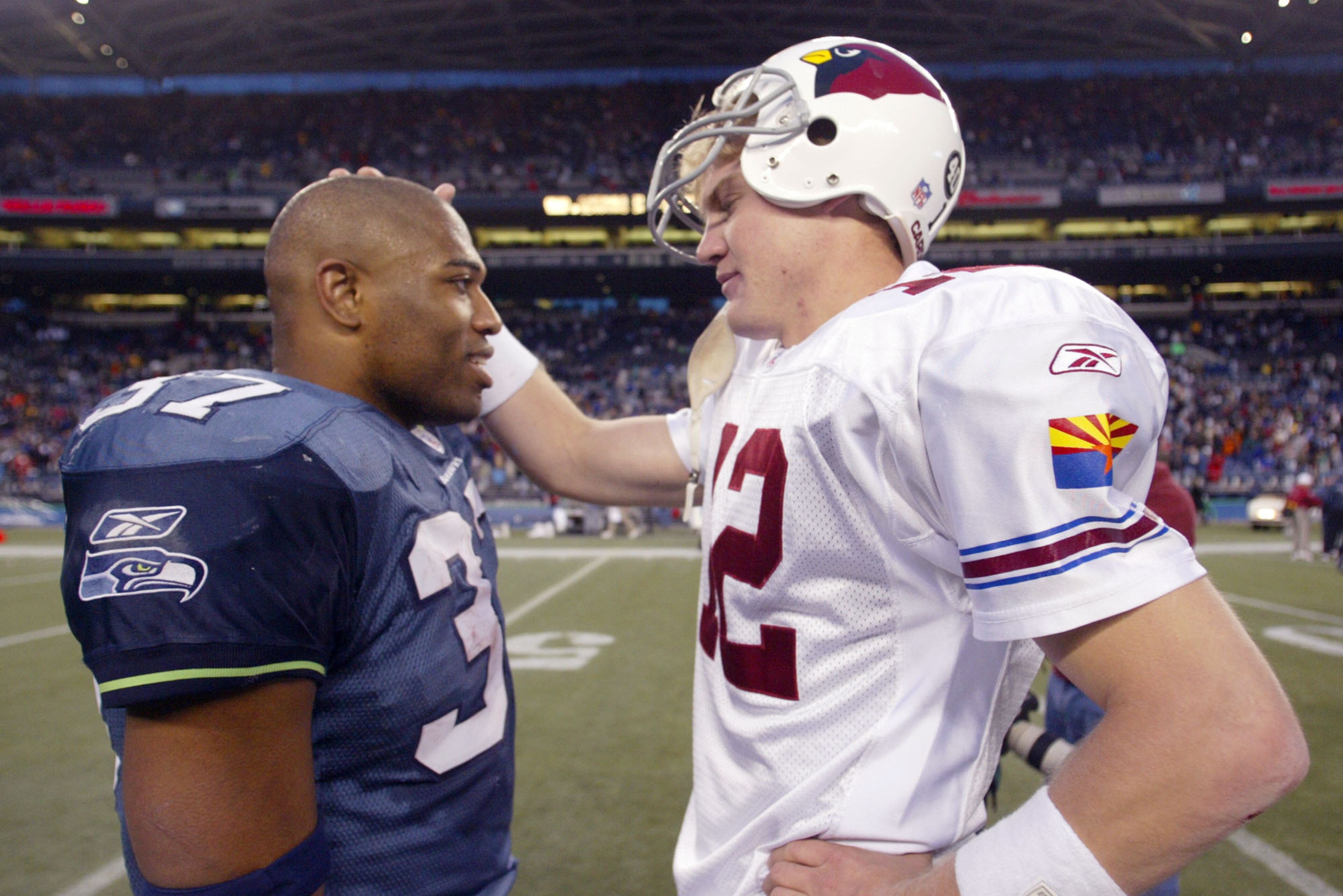 Josh McCown was a Cardinal back in 2004 when he greeted Seattle's Shaun Alexander after a game.