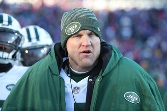 BUFFALO, NY - DECEMBER 09: Josh McCown #15 of the New York Jets watches from the sideline during NFL game action against the Buffalo Bills at New Era Field on December 9, 2018 in Buffalo, New York. (Photo by Tom Szczerbowski/Getty Images)