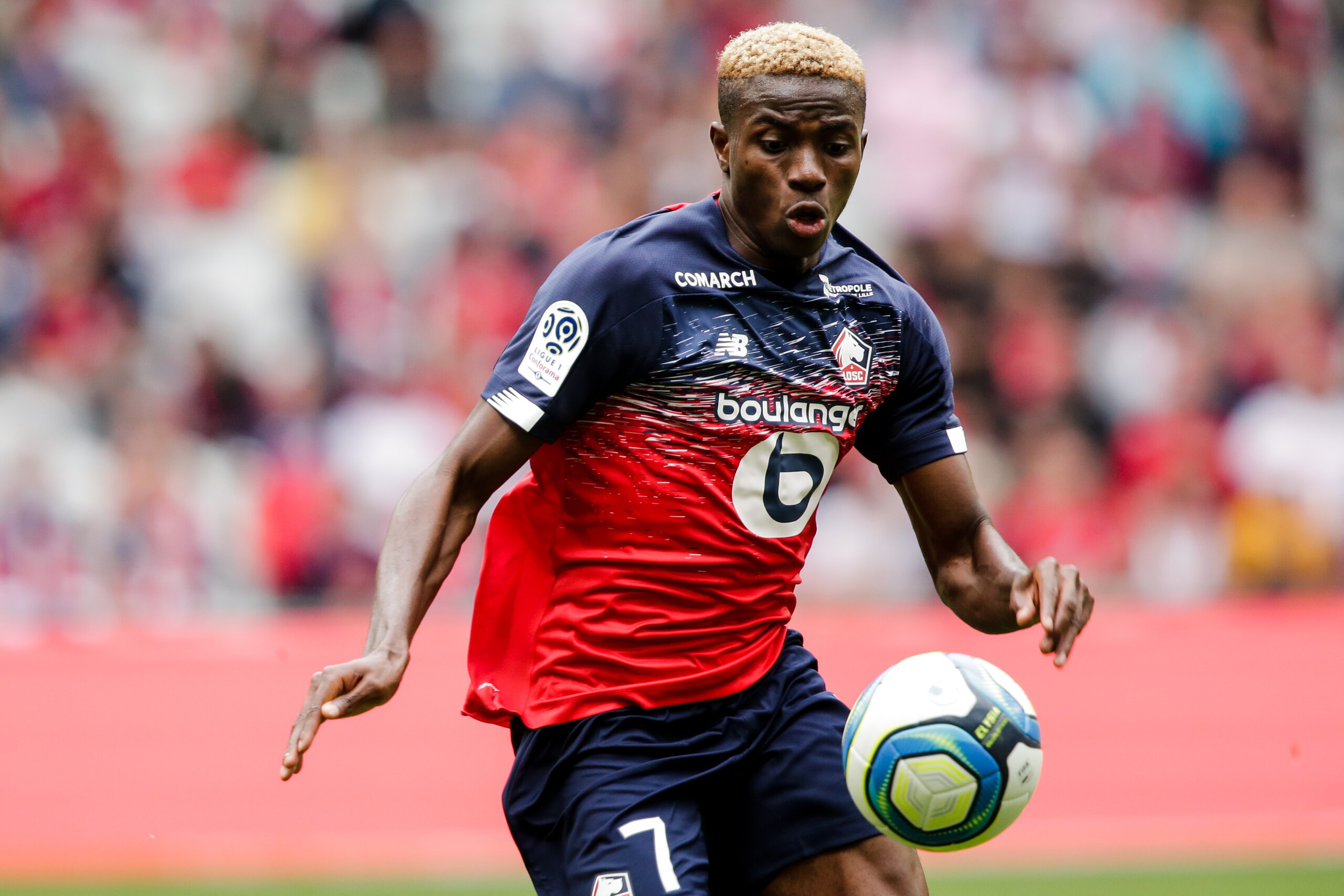 LILLE, FRANCE - AUGUST 11: Victor Osimhen of Lille during the French League 1  match between Lille v Nantes at the Stade Pierre Mauroy on August 11, 2019 in Lille France (Photo by Erwin Spek/Soccrates/Getty Images)