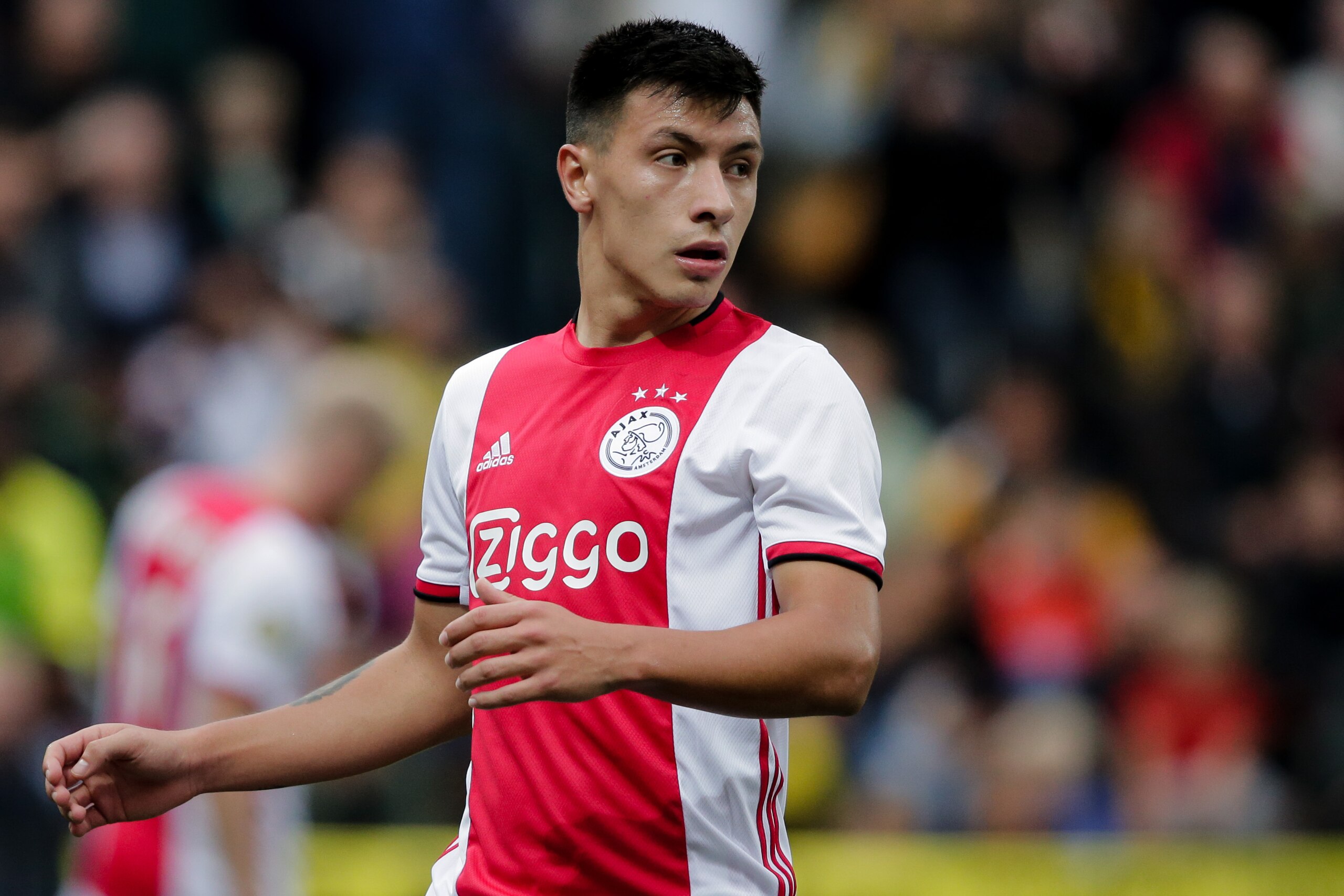 VENLO, NETHERLANDS - AUGUST 17: Lisandro Martinez of Ajax during the Dutch Eredivisie  match between VVVvVenlo - Ajax at the Seacon Stadium - De Koel on August 17, 2019 in Venlo Netherlands (Photo by Erwin Spek/Soccrates/Getty Images)