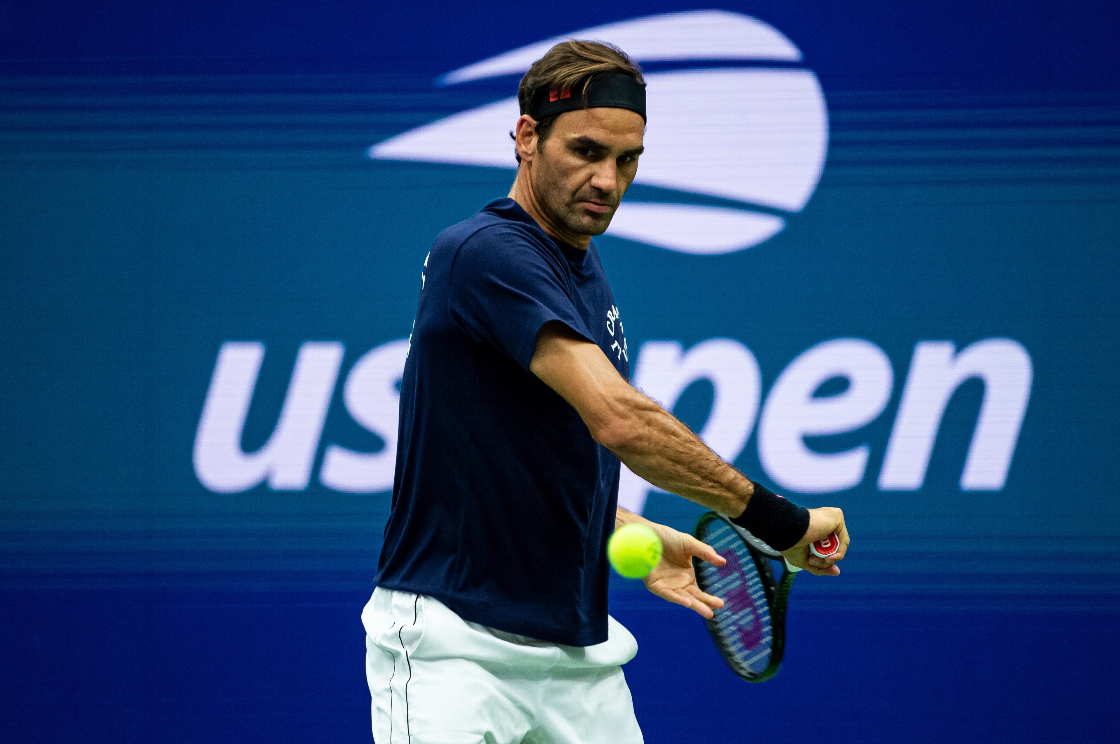 NEW YORK, NEW YORK - AUGUST 23: Roger Federer of Switzerland practices before the start of the US Open at the USTA Billie Jean King National Tennis Center on August 23, 2019 in New York City. (Photo by TPN/Getty Images)