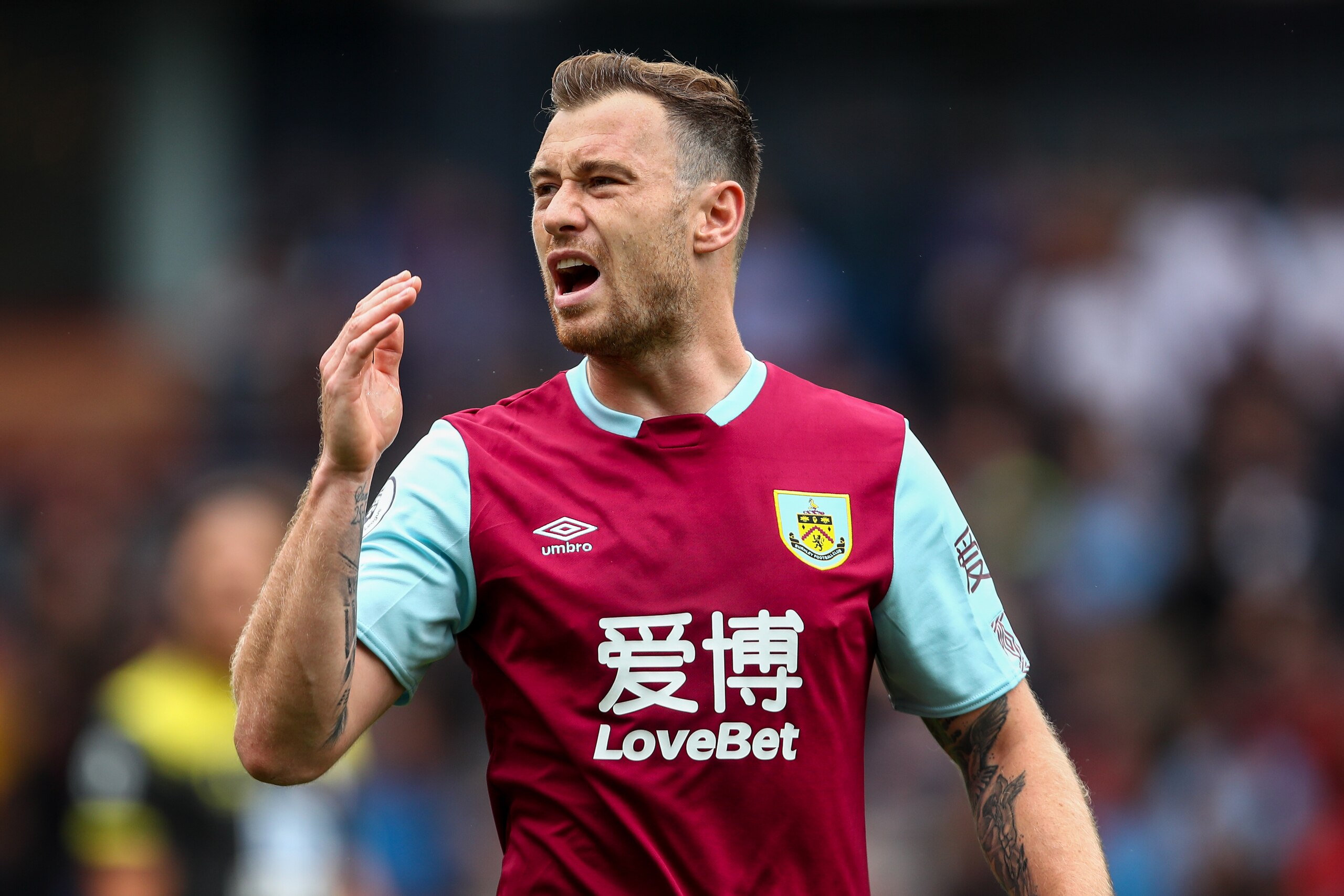 BURNLEY, ENGLAND - AUGUST 10: Ashley Barnes of Burnley during the Premier League match between Burnley FC and Southampton FC at Turf Moor on August 10, 2019 in Burnley, United Kingdom. (Photo by Robbie Jay Barratt - AMA/Getty Images)
