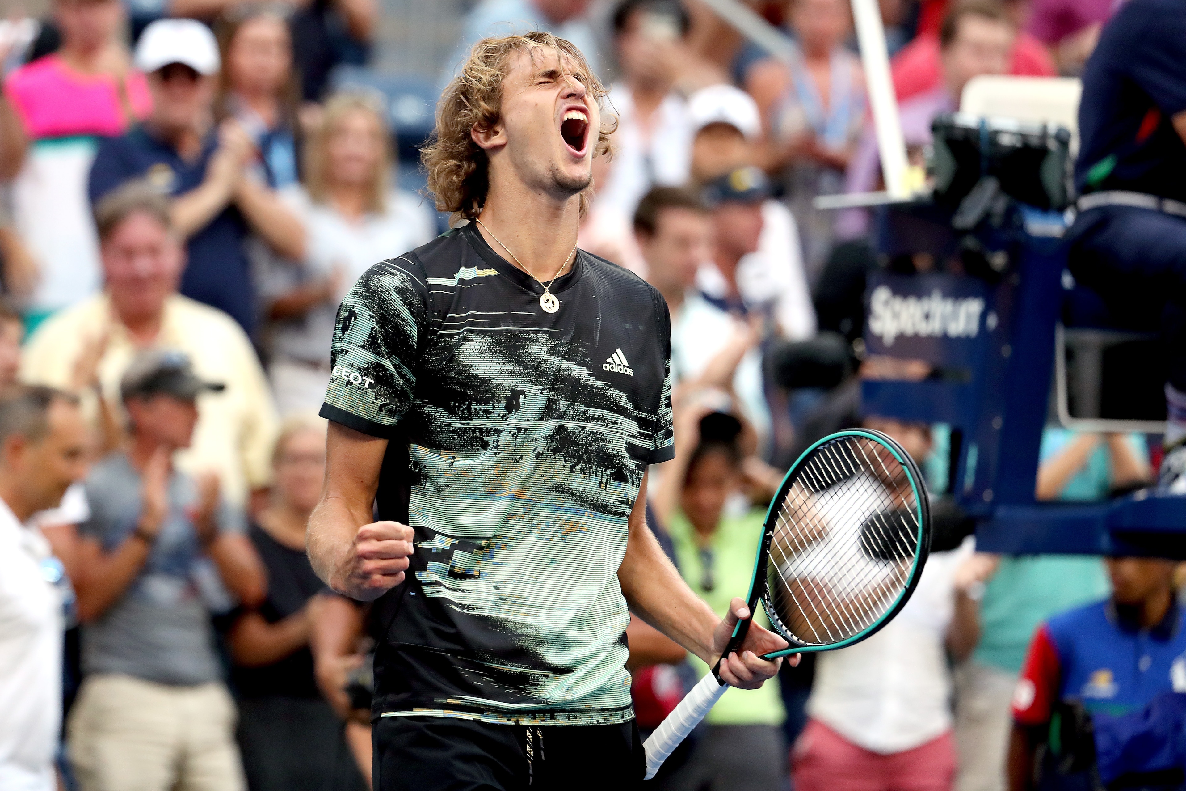 NEW YORK, NEW YORK - AUGUST 31:  Alexander Zverev of Germany celebrates after winning his Men's Singles third round match against Aljaz Bedene of Slovenia on day six of the 2019 US Open at the USTA Billie Jean King National Tennis Center on August 31, 201
