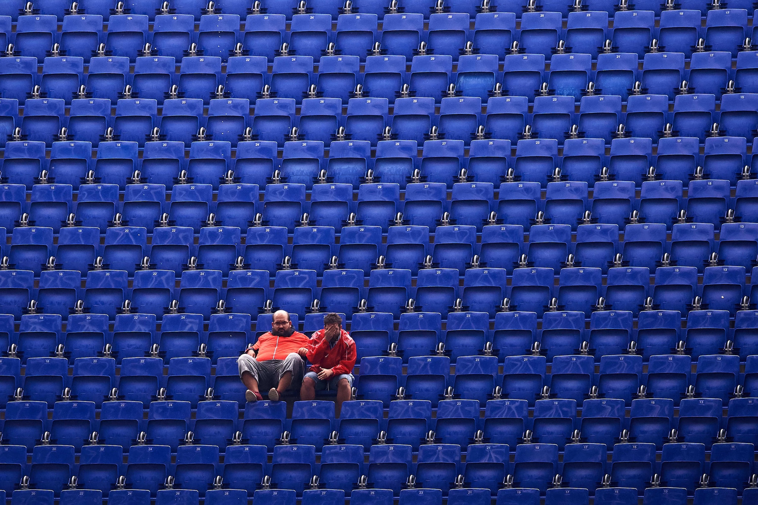 BARCELONA, SPAIN - SEPTEMBER 01: RCD Espanyol supporters are seen in their seats during the Liga match between RCD Espanyol and Granada CF at RCDE Stadium on September 01, 2019 in Barcelona, Spain. (Photo by Alex Caparros/Getty Images)