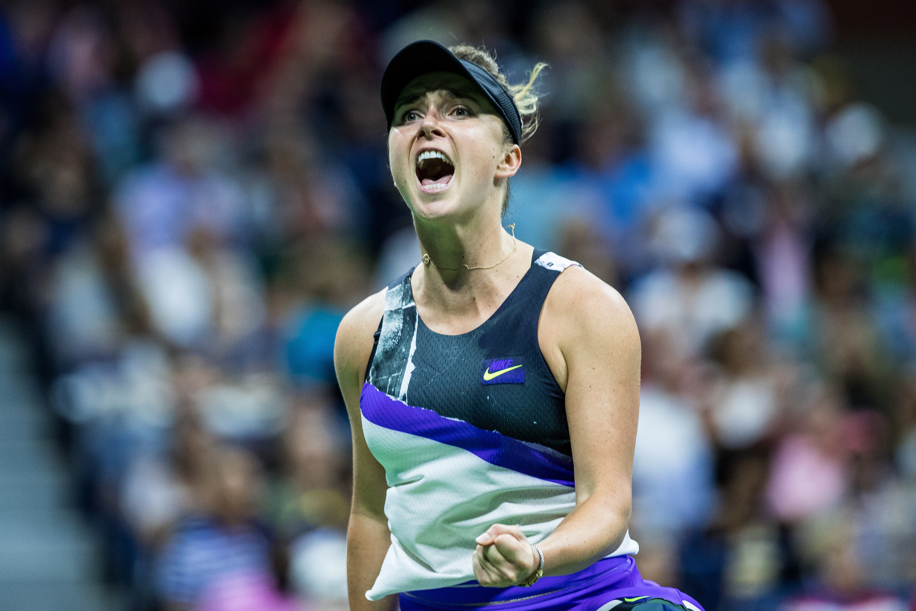 NEW YORK, NEW YORK - SEPTEMBER : 01  Elina Svitolina of Ukraine celebrates a point during her fourth round Women's Singles match against against Madison Keys of the United States on day seven of the 2019 US Open at the USTA Billie Jean King National Tenni