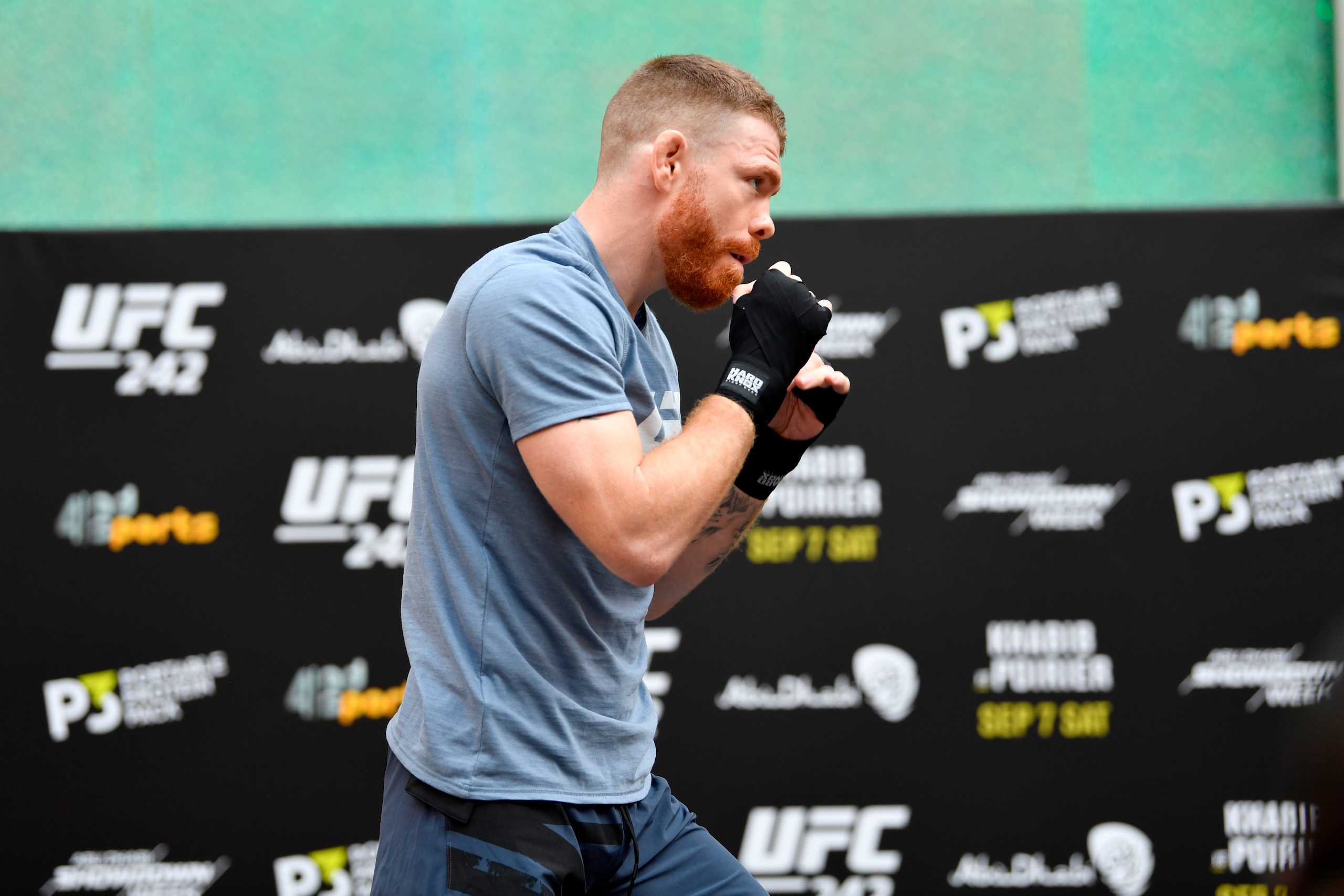 ABU DHABI, UNITED ARAB EMIRATES - SEPTEMBER 04:  Paul Felder holds an open training session for fans and media at Yas Mall on September 4, 2019 in Abu Dhabi, United Arab Emirates. (Photo by Jeff Bottari/Zuffa LLC/Zuffa LLC via Getty Images)