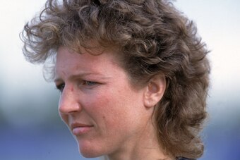 6 Dec 2000:  A close up of Michelle Akers as they promote the new WUSA Soccer League at Florida Atlantic University in Boca Raton, Florida.Mandatory Credit: Andy Lyons  /Allsport