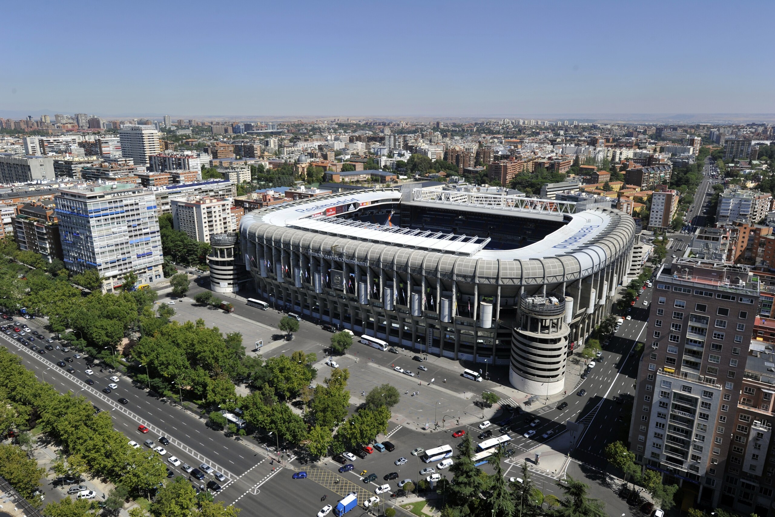 Aerial view of Santiago Bernabeu Stadium of Real Madrid from the top of the Europa Tower in Madrid on September 12, 2013. AFP PHOTO / GERARD JULIEN (Photo credit should read GERARD JULIEN/AFP/Getty Images) Aerial view of Santiago Bernabeu Stadium of Real Madrid from the top of the Europa Tower in Madrid on September 12, 2013. AFP PHOTO / GERARD JULIEN (Photo credit should read GERARD JULIEN/AFP/Getty Images)