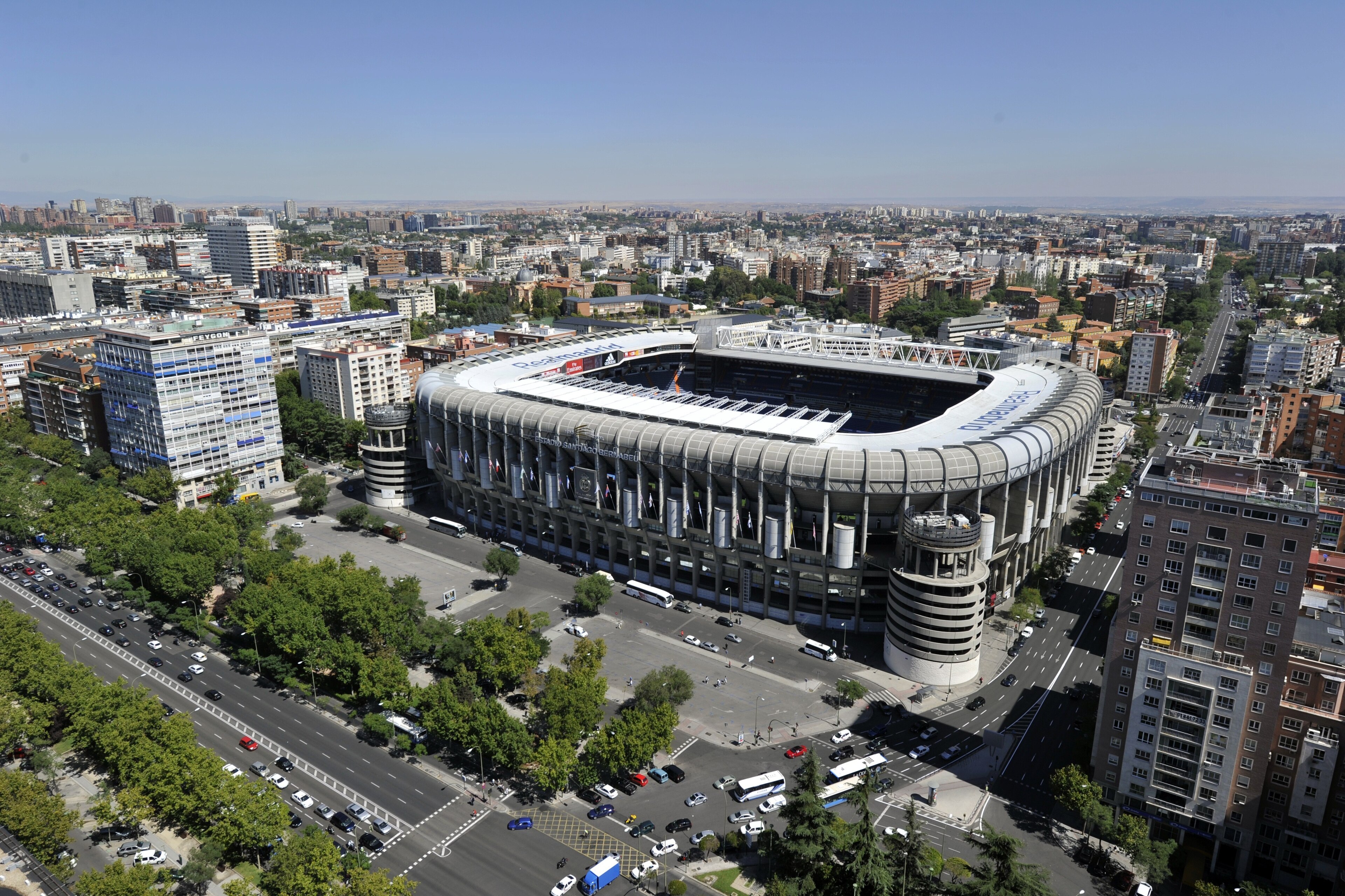 Aerial view of Santiago Bernabeu Stadium of Real Madrid from the top of the Europa Tower in Madrid on September 12, 2013.  AFP PHOTO / GERARD JULIEN        (Photo credit should read GERARD JULIEN/AFP/Getty Images)