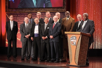 SPRINGFIELD, MA - AUGUST 13: Hall of Fame Oscar Robertson speaks on behalf of the 1960 USA Olympic Team during the Basketball Hall of Fame Class of 2010 Induction Ceremony at the Symphony Hall on August 13, 2010 in Springfield, Massachusetts.  NOTE TO USE