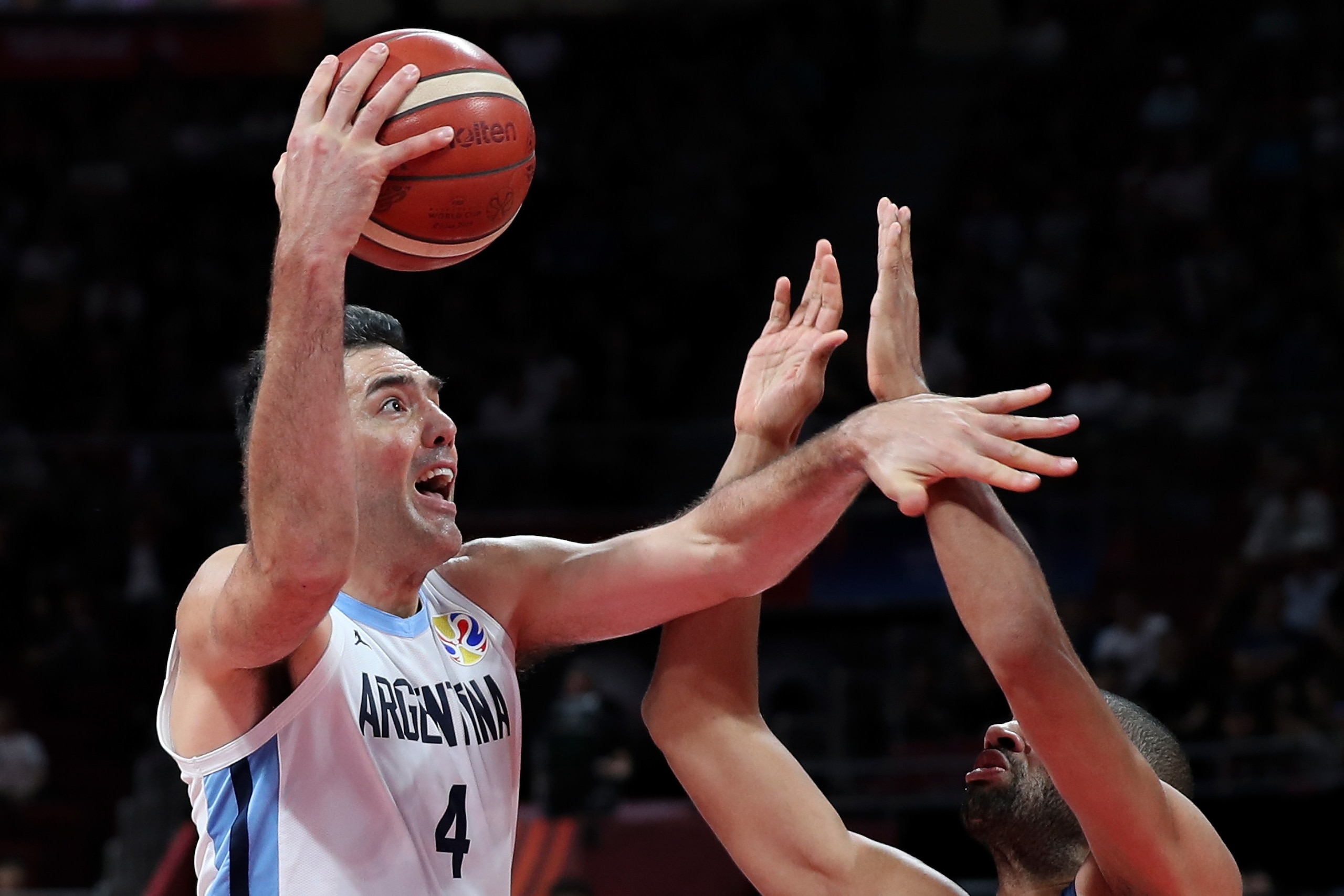 BEIJING, CHINA - SEPTEMBER 13:  Luis Scola #4 of Argentina in action during the semi-finals of 2019 FIBA World Cup match between Argentina and France at Beijing Wukesong Sport Arena on September 13, 2019 in Beijing, China. (Photo by Xinyu Cui/Getty Images