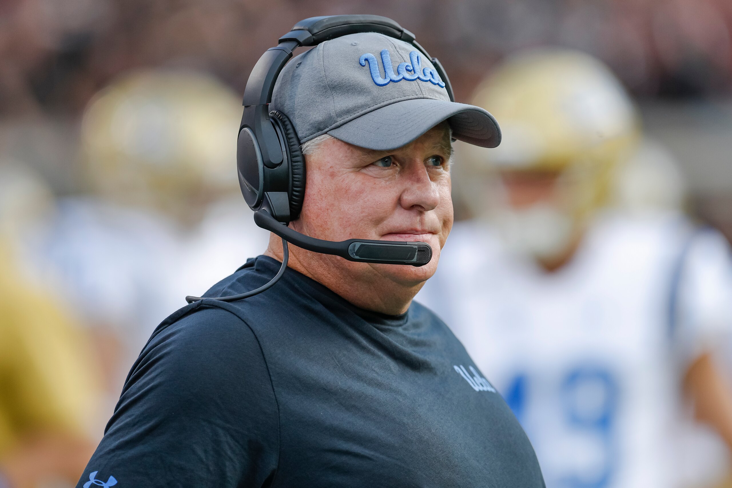 CINCINNATI, OH - AUGUST 29: Head coach Chip Kelly of the UCLA Bruins is seen during the game against the Cincinnati Bearcats at Nippert Stadium on August 29, 2019 in Cincinnati, Ohio. (Photo by Michael Hickey/Getty Images)
